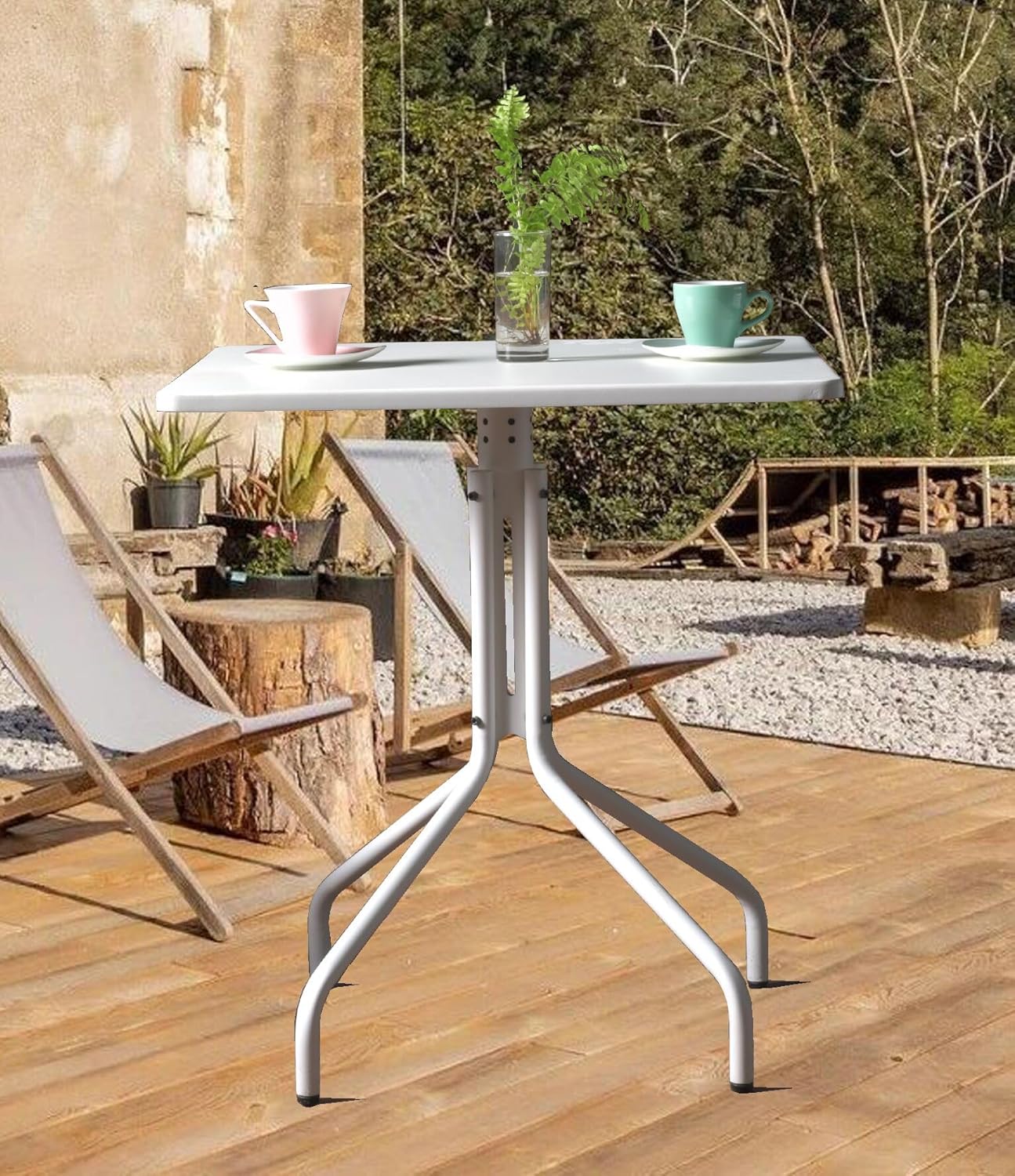 Mesa auxiliar cuadrada de metal para exteriores, de 27.5 pulgadas, para patio, césped, balcón, piscina o jardín, color blanco