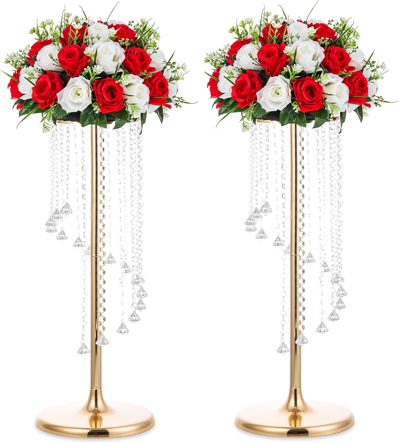 Nuptio 2 centros de mesa de boda de 27.6 pulgadas de alto, jarrones dorados, jarrón de flores de cristal, soporte de flores de metal para decoración