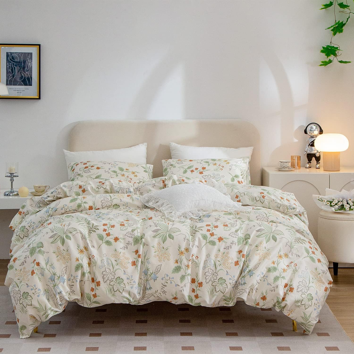 Juego de funda de edredón tamaño individual, diseño floral, 100% algodón, 3 piezas, diseño floral, estilo jardín, elegante, botánico, floral, con
