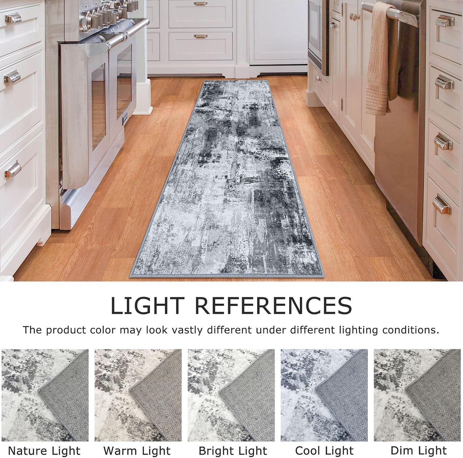 KOZYFLY Alfombra moderna abstracta de 2 x 6 pulgadas, lavable, color gris, para pasillos, cocina, alfombra antideslizante para pasillo de