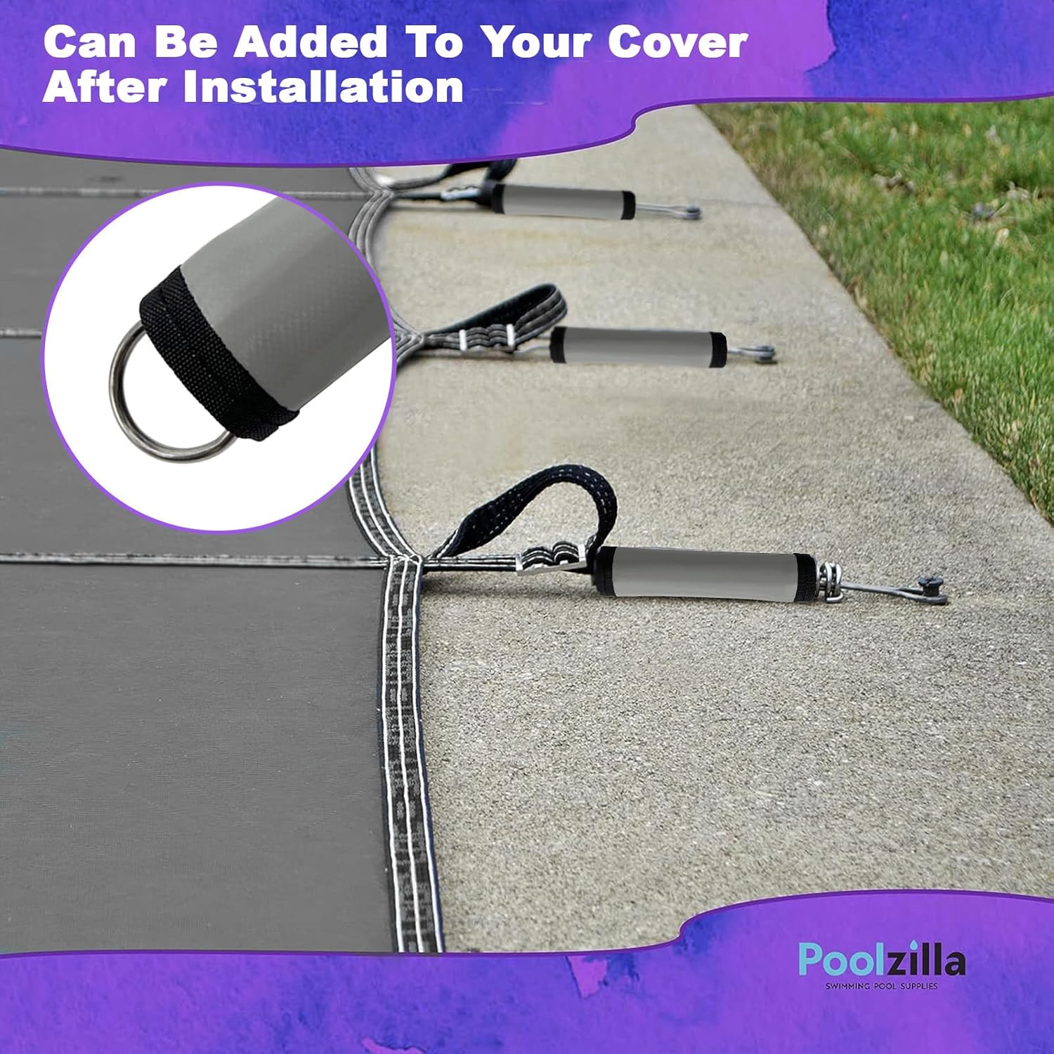Poolzilla Paquete de 5 fundas de resorte para piscina, fundas de resorte grises con gancho y bucle para una fácil instalación, hechas de lona de PVC