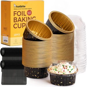 Katbite – Ramekins desechables con tapas, paquete de 60 tazas de papel de aluminio de 5 onzas para hornear, moldes para magdalenas para crema Katbite – Ramekins desechables con tapas, paquete de 60 tazas de papel de aluminio de 5 onzas para hornear, moldes para magdalenas para crema