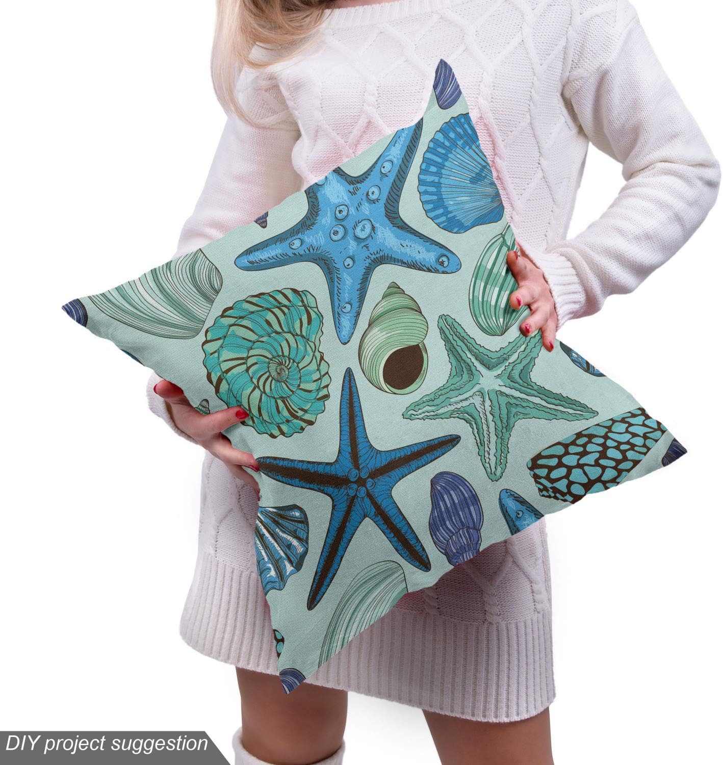 Ambesonne The Yard, tela de estrella de mar, composición inspirada en acuarios, conchas y vieiras tropicales, berberechos y almejas, tela decorativa