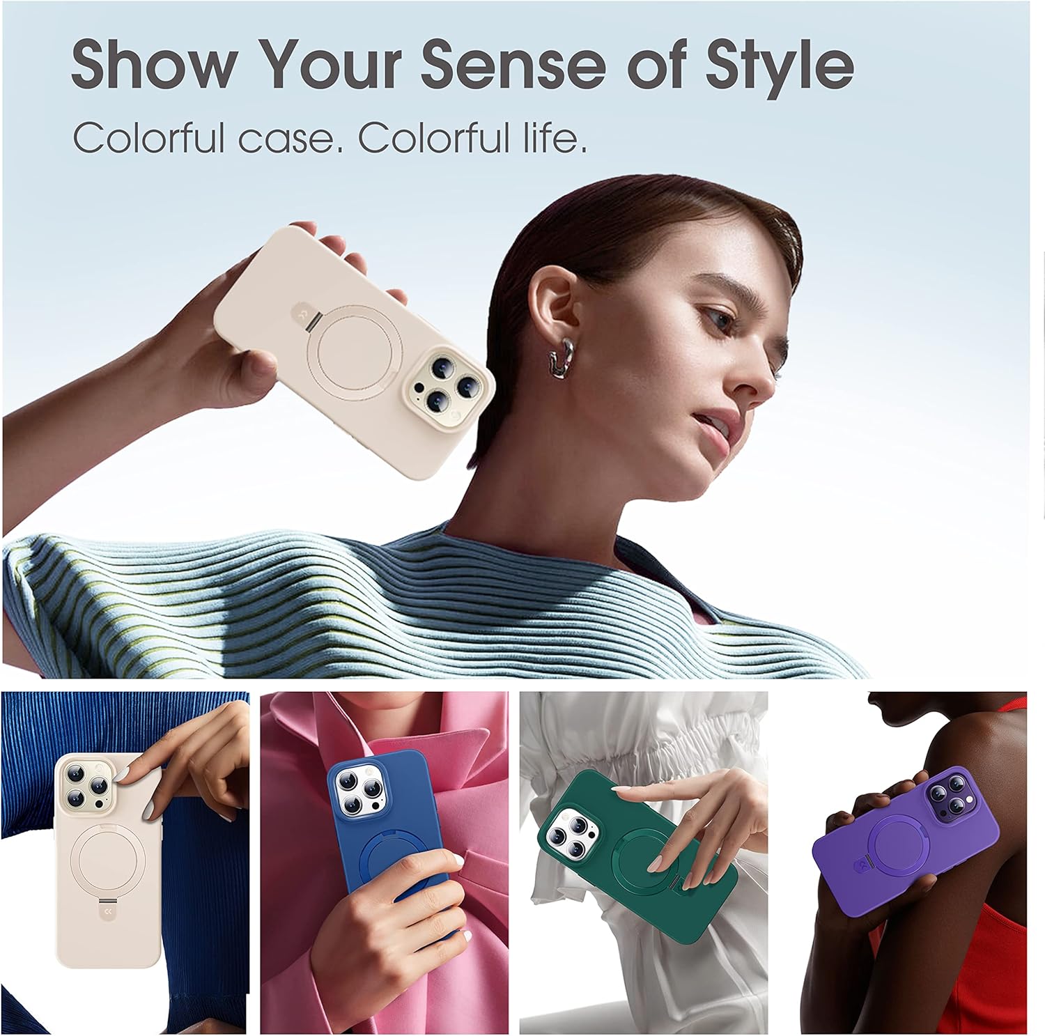 CASEKOO Funda para iPhone 14 Pro Max con soporte invisible compatible con MagSafe silicona antiestática sin polvo Funda protectora antideslizante