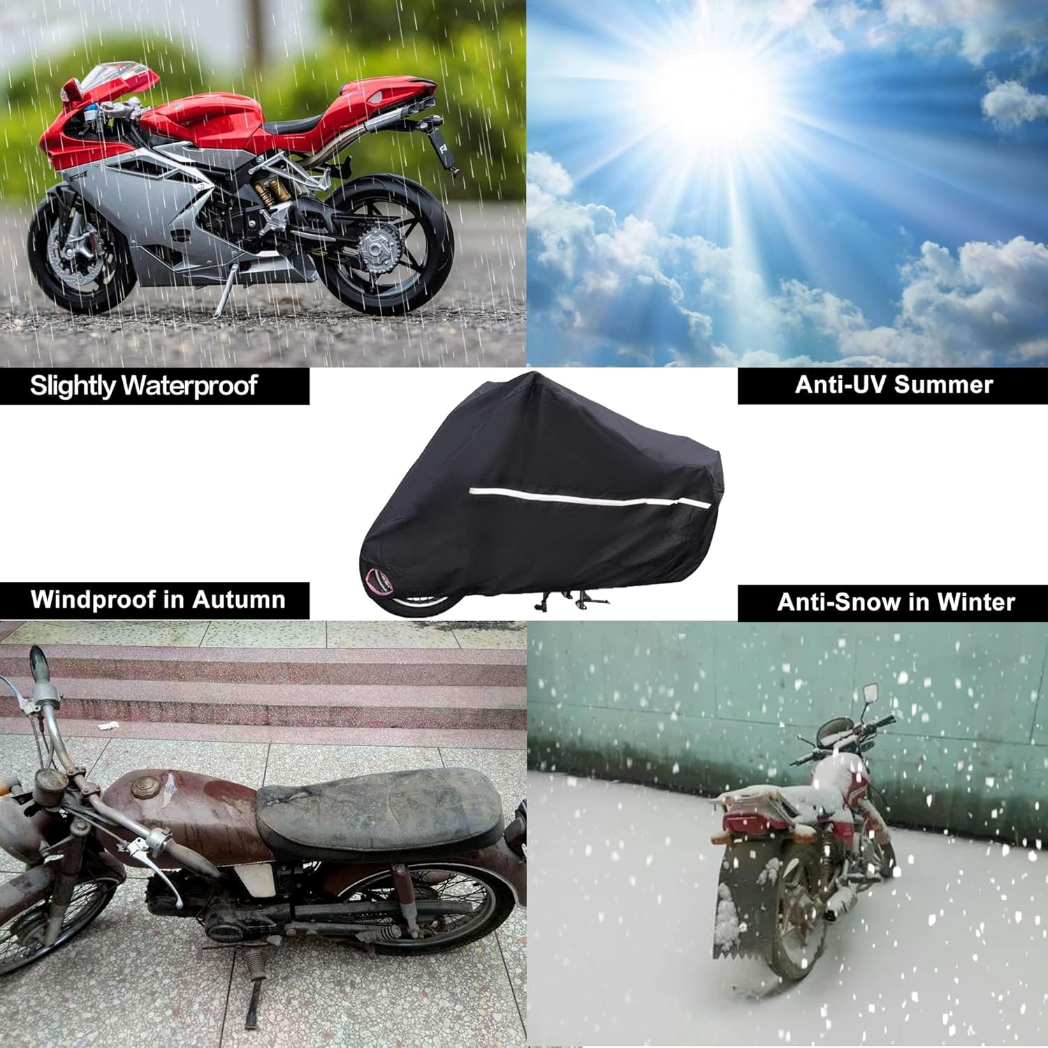 Funda grande para motocicleta, duradera para todas las estaciones, fundas impermeables para scooter con agujeros de bloqueo y bolsa de