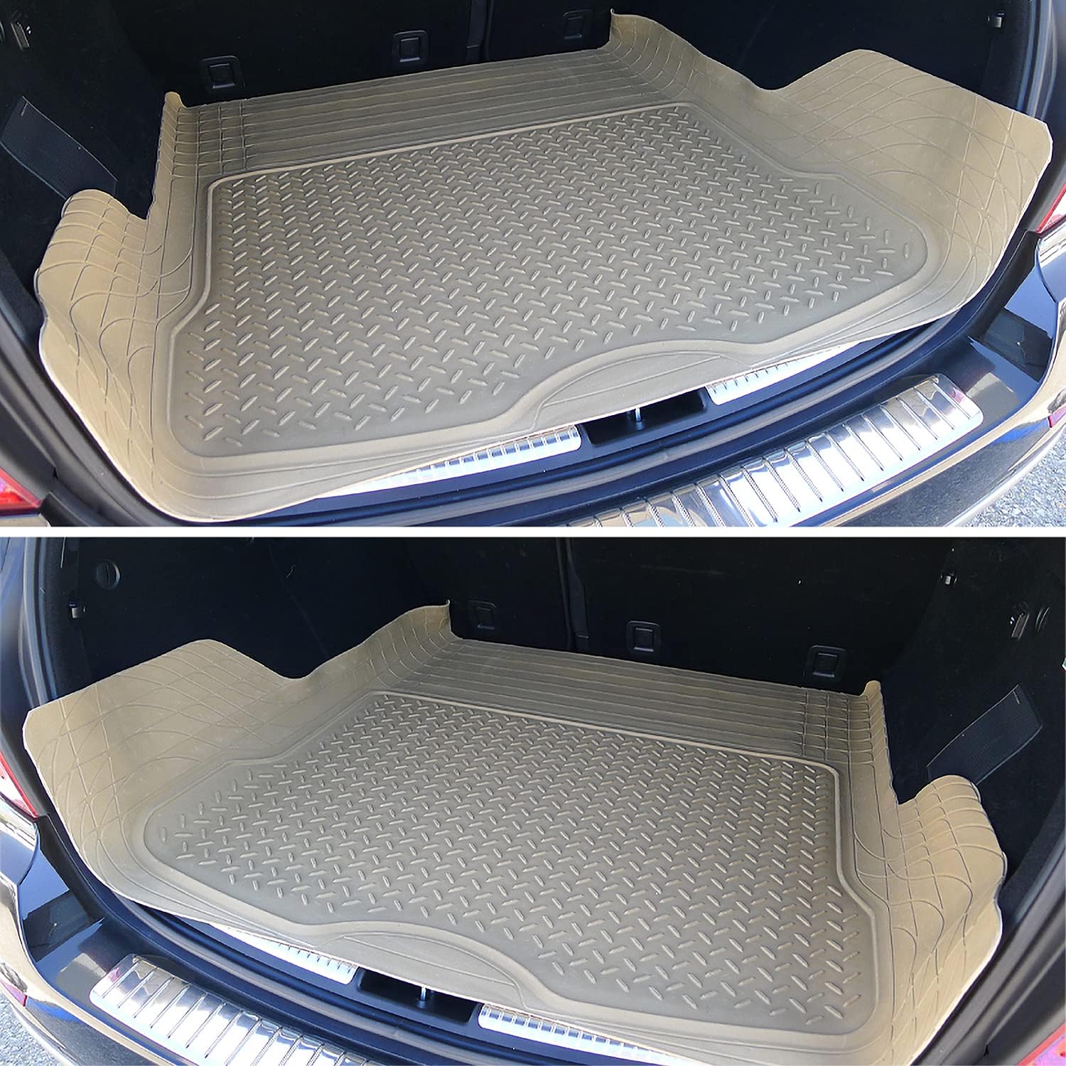 Spec-D Tuning Alfombrillas de goma 3D de ajuste universal, 4 piezas, color beige, resistentes para todo tipo de clima, delanteras, traseras +