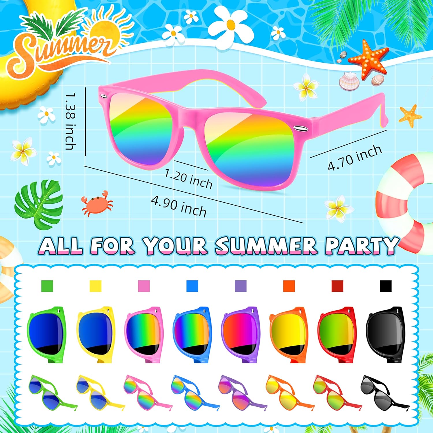 32 lentes de sol para niños, regalos de fiesta, gafas de sol neón con protección UV400 para niños de 3 a 5 4 a 8 años para verano, piscina, playa,