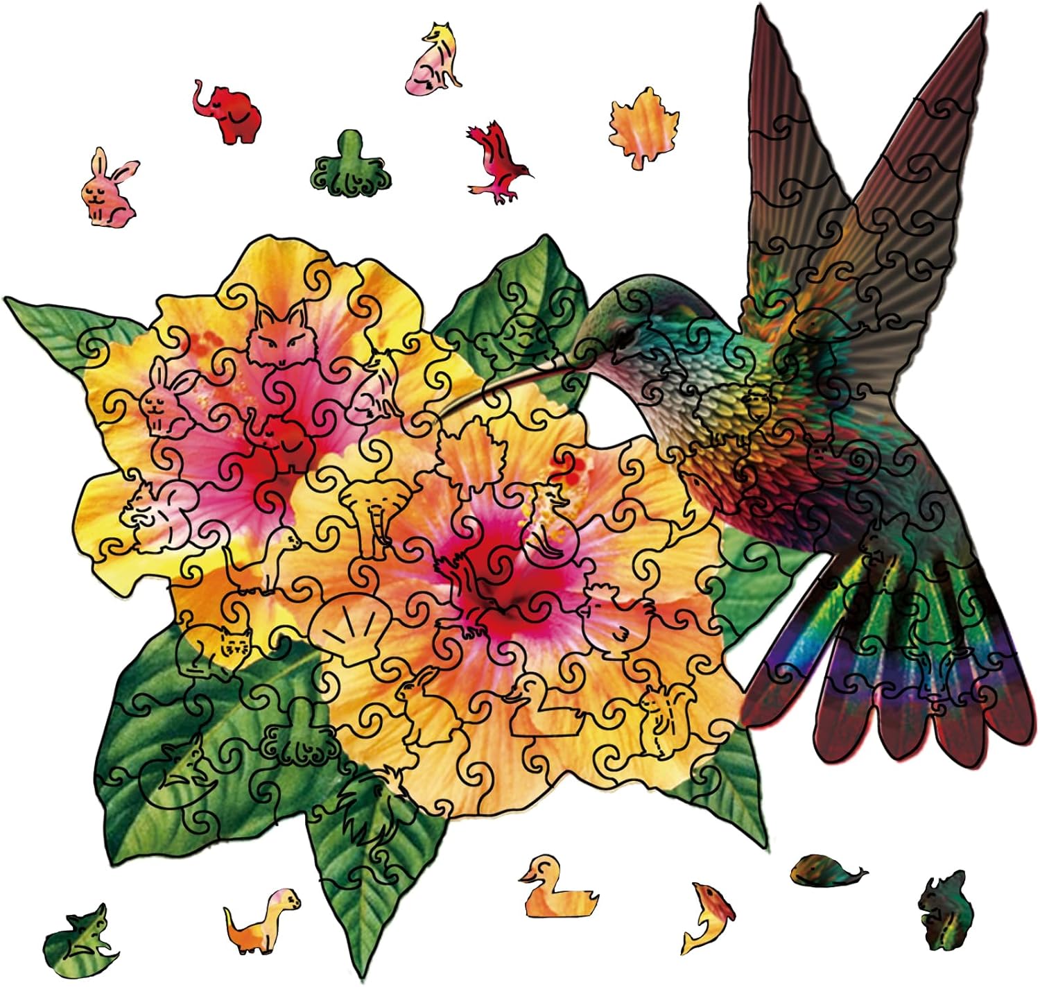 GLOBLELAND Rompecabezas de madera para adultos, 120 piezas de colibrí y flores, rompecabezas de madera para adultos, rompecabezas de animales