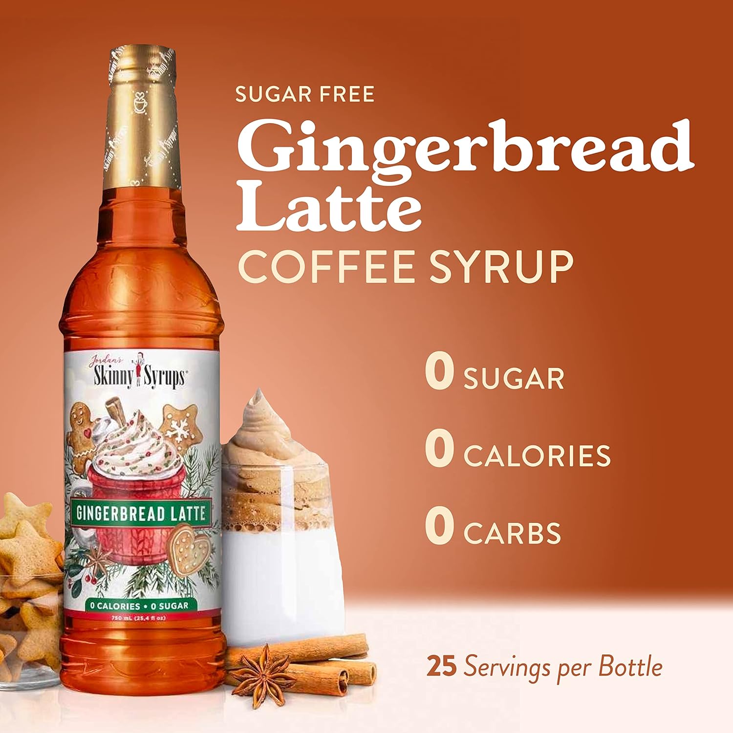 Jordan’s Skinny – Jarabe de café de jengibre sin azúcar, 25.4 onzas, Keto, sin gluten