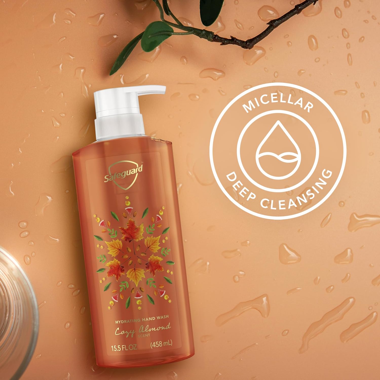 Safeguard Jabón líquido hidratante para manos, aroma a almendras, hecho con limpiadores a base de plantas, 15.5 onzas (paquete de 4)