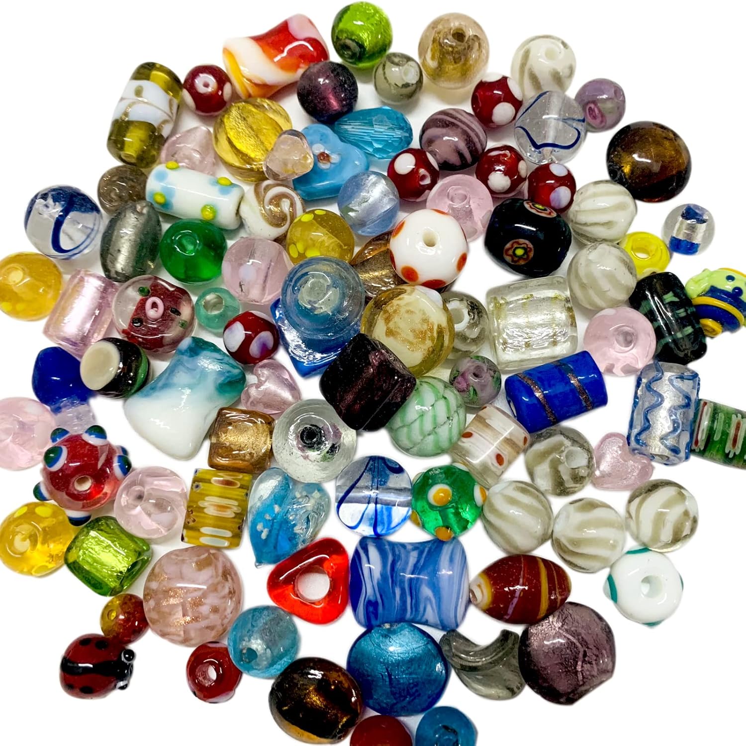 Cuentas de vidrio surtidas al azar (80 unidades) para la fabricación de joyas, formas mixtas y colores, cuentas sueltas para la mayoría de las