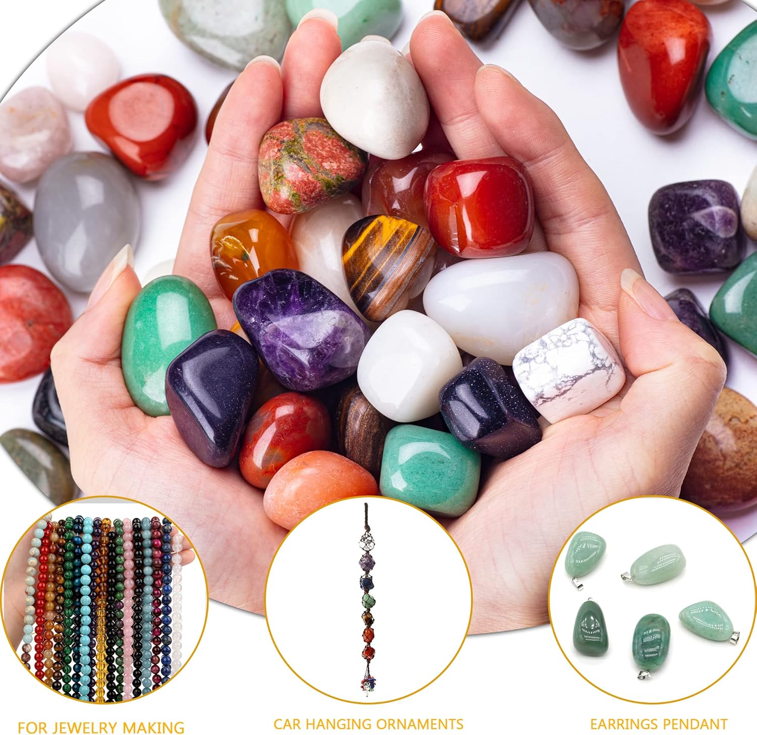 UU UNIHOM Cristales pulidos a granel de 3 libras, piedras curativas y piedras para pulir, cristales surtidos para hacer joyas, curación, meditación,