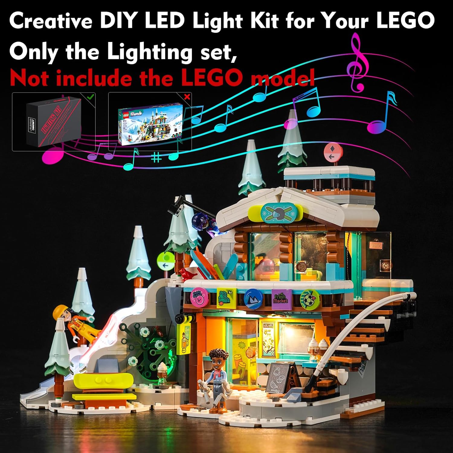 Kit de luces LED para Lego Holiday Ski Slope y Café 41756, versión musical, juego de iluminación creativa, accesorios compatibles con Lego 41756