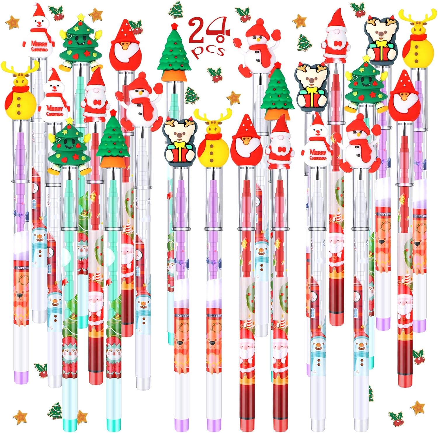 Lápices apilables de Navidad de varios puntos, divertidos lápices con Papá Noel, árbol de Navidad, muñeco de nieve, reno, para escuela, oficina,