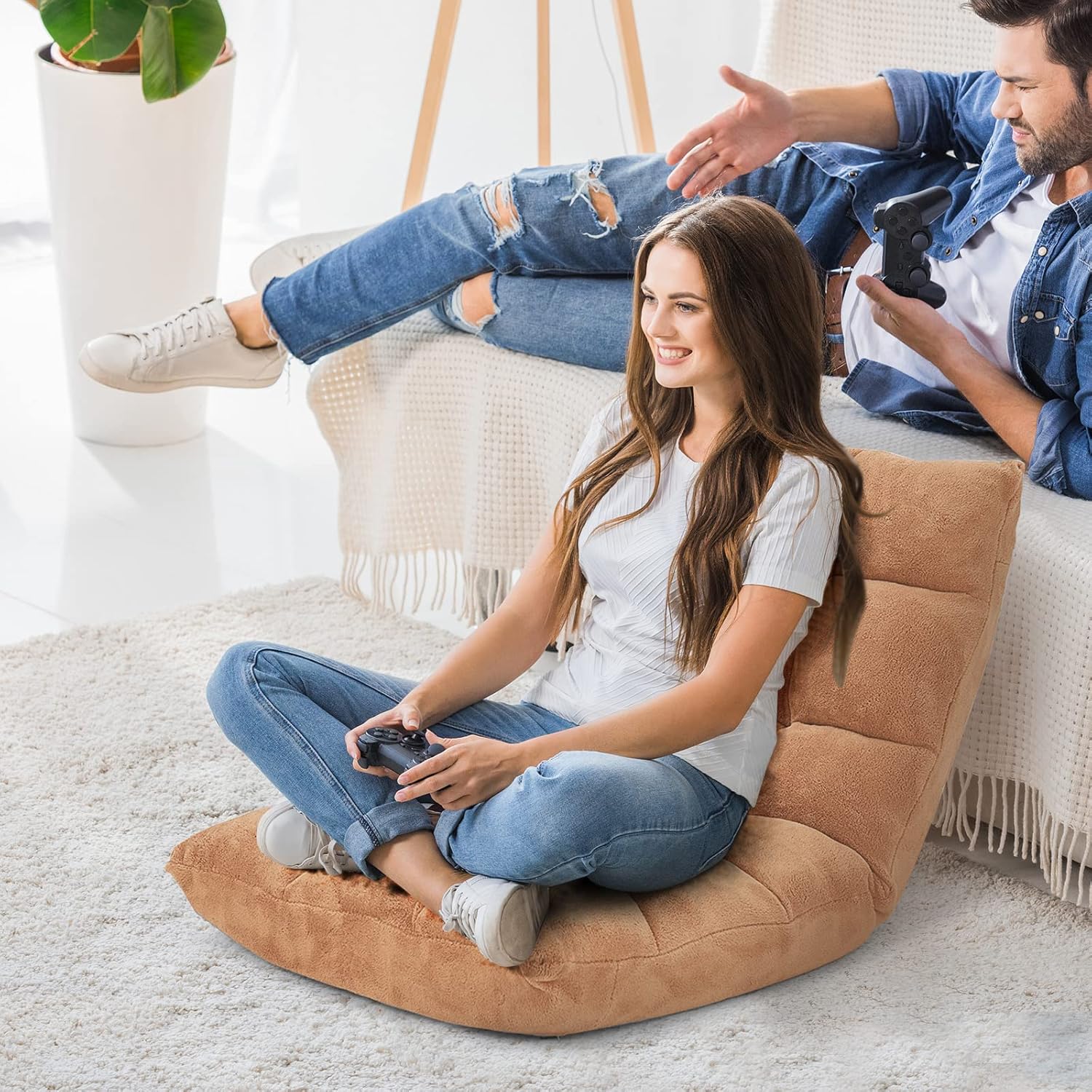 GORELAX Silla de piso de espuma viscoelástica, silla reclinable ajustable de 14 posiciones, silla de meditación acolchada plegable con soporte para