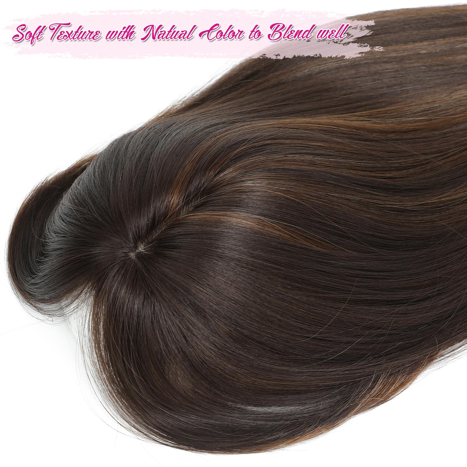 Ms Taj Cubrepelo de 18 pulgadas de largo en capas para mujer, adornos de pelo sintético para mujeres con cabello delgado, color marrón oscuro con