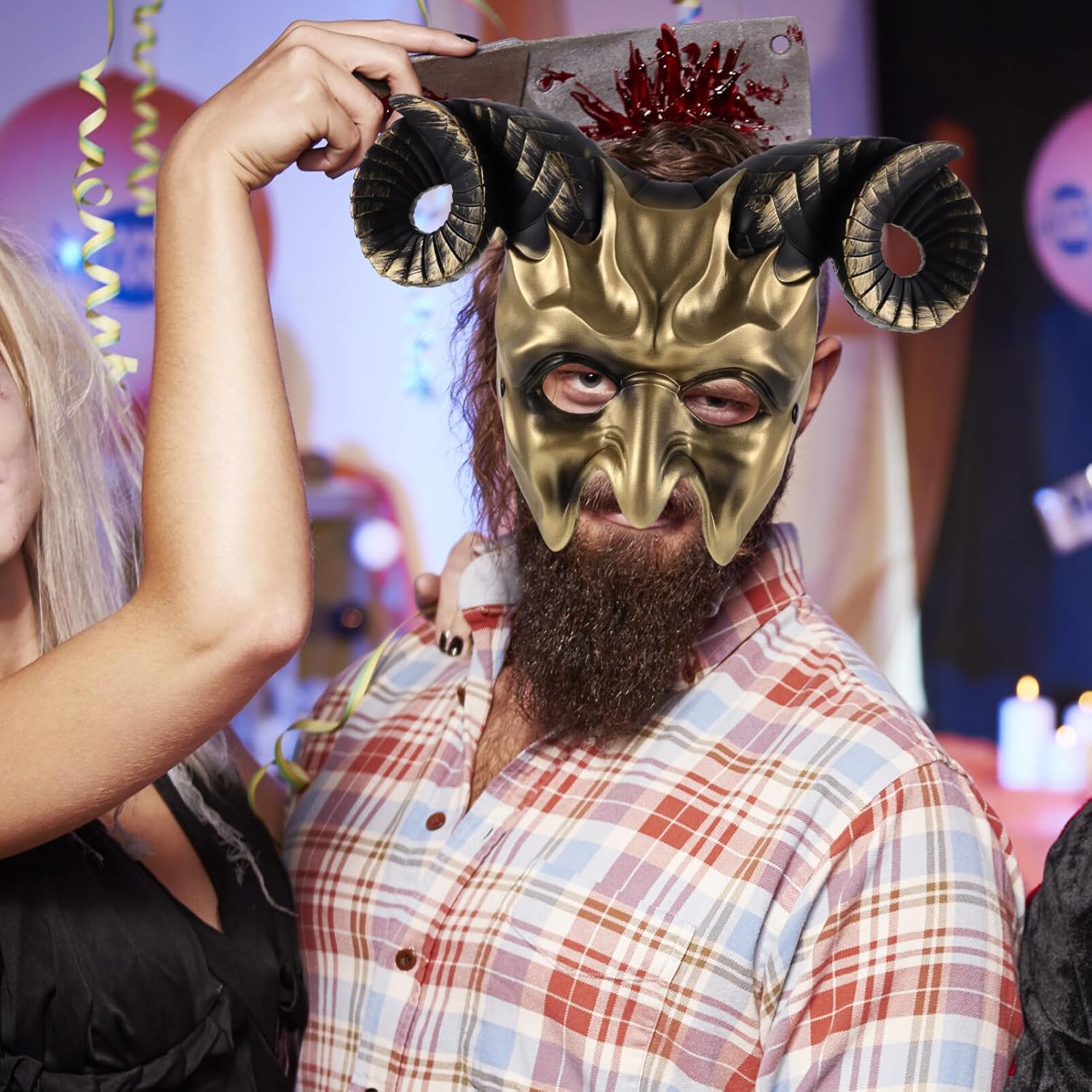 Abaodam Máscara de cuerno de buey, máscara de cuernos, máscara de media cara de animal para festivales, fiestas, disfraz de Halloween, cosplay
