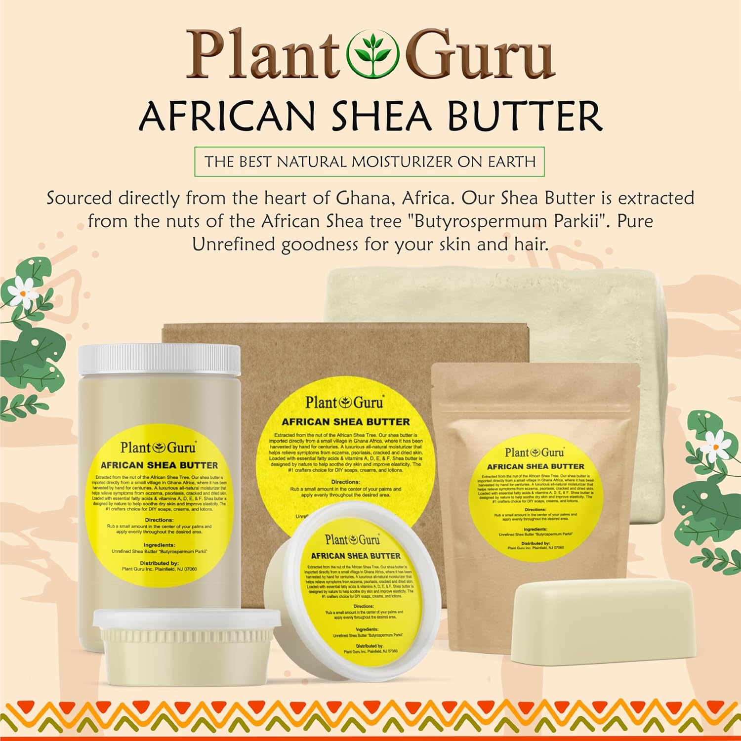 Manteca de karité africana cruda de 1 libra 100% marfil natural puro sin refinar – Importado de Ghana – Hidratante ideal para el crecimiento de piel