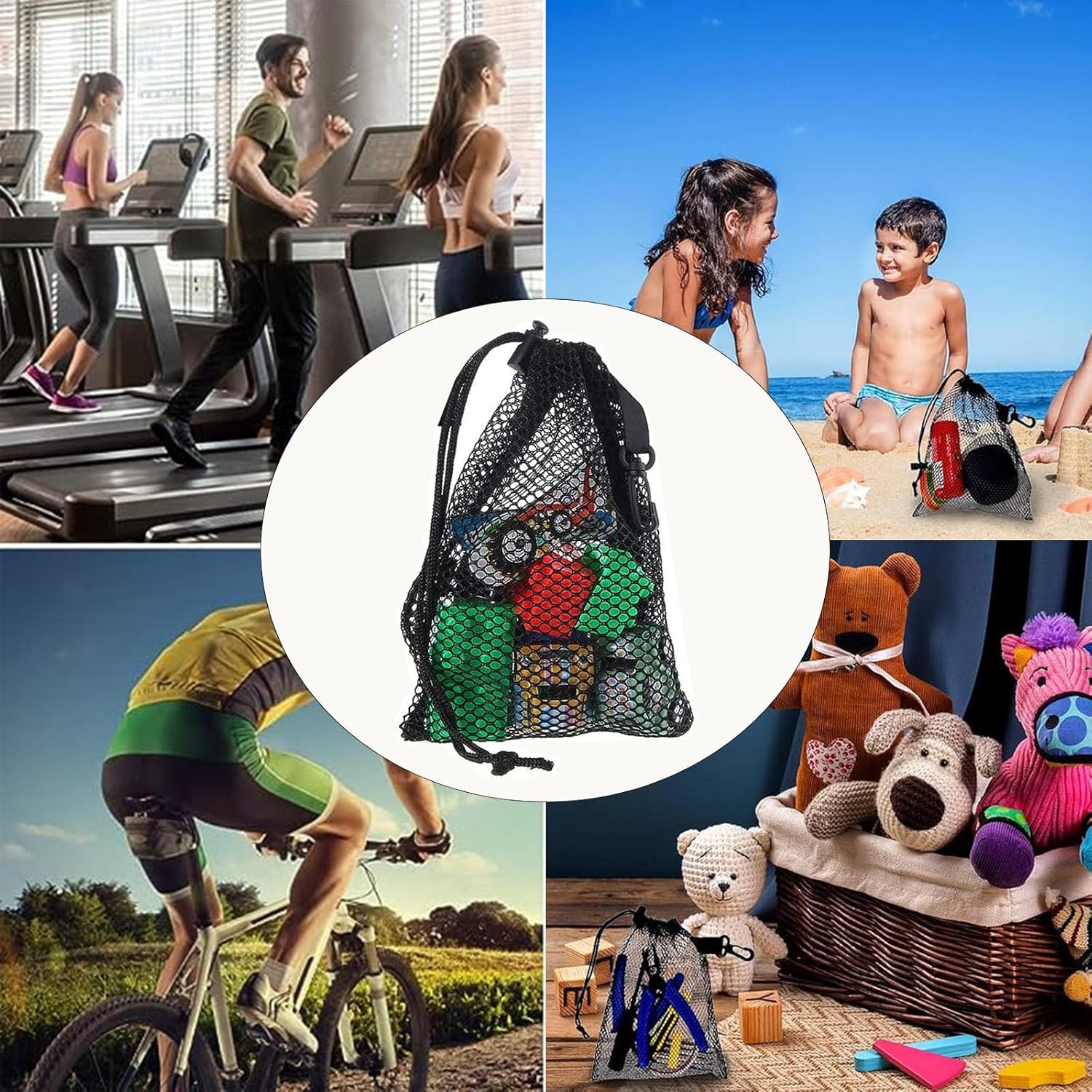 10 bolsas de malla con cordón con clips, bolsas de almacenamiento portátiles de nailon de 5.9 x 7.9 pulgadas con cordón deslizante para juguetes,