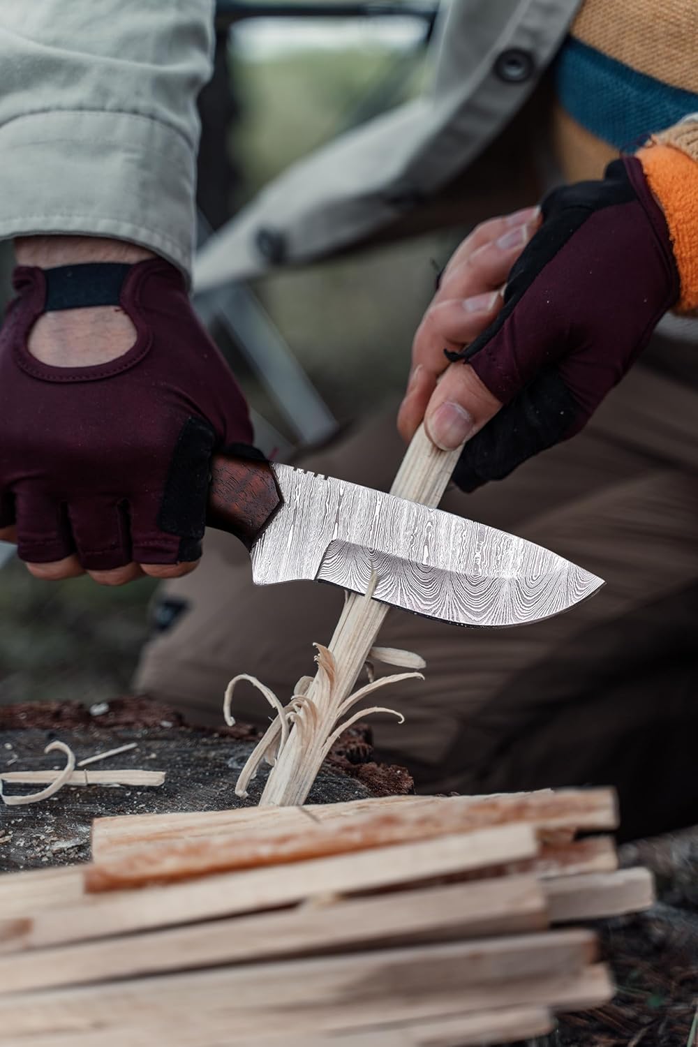 Cuchillo hecho a mano de hoja fija de acero Damasco – Cuchillo de caza – Cuchillo de Bushcraft – Cuchillos de hoja fija de alto carbono – Cuchillos