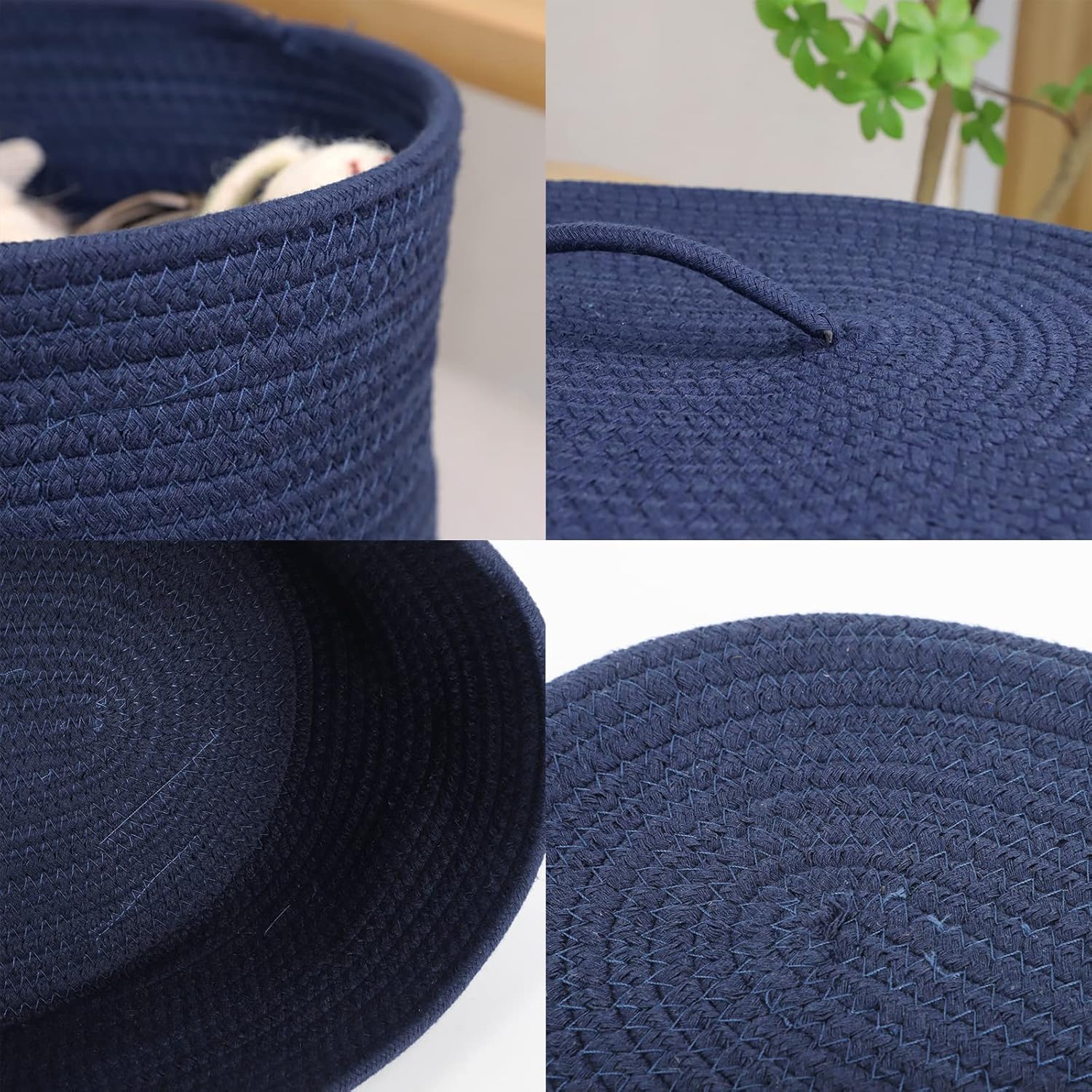 Cesta de almacenamiento de cuerda de algodón con tapa, cesta de almacenamiento de manta de cuerda tejida, contenedor de almacenamiento de guardería,