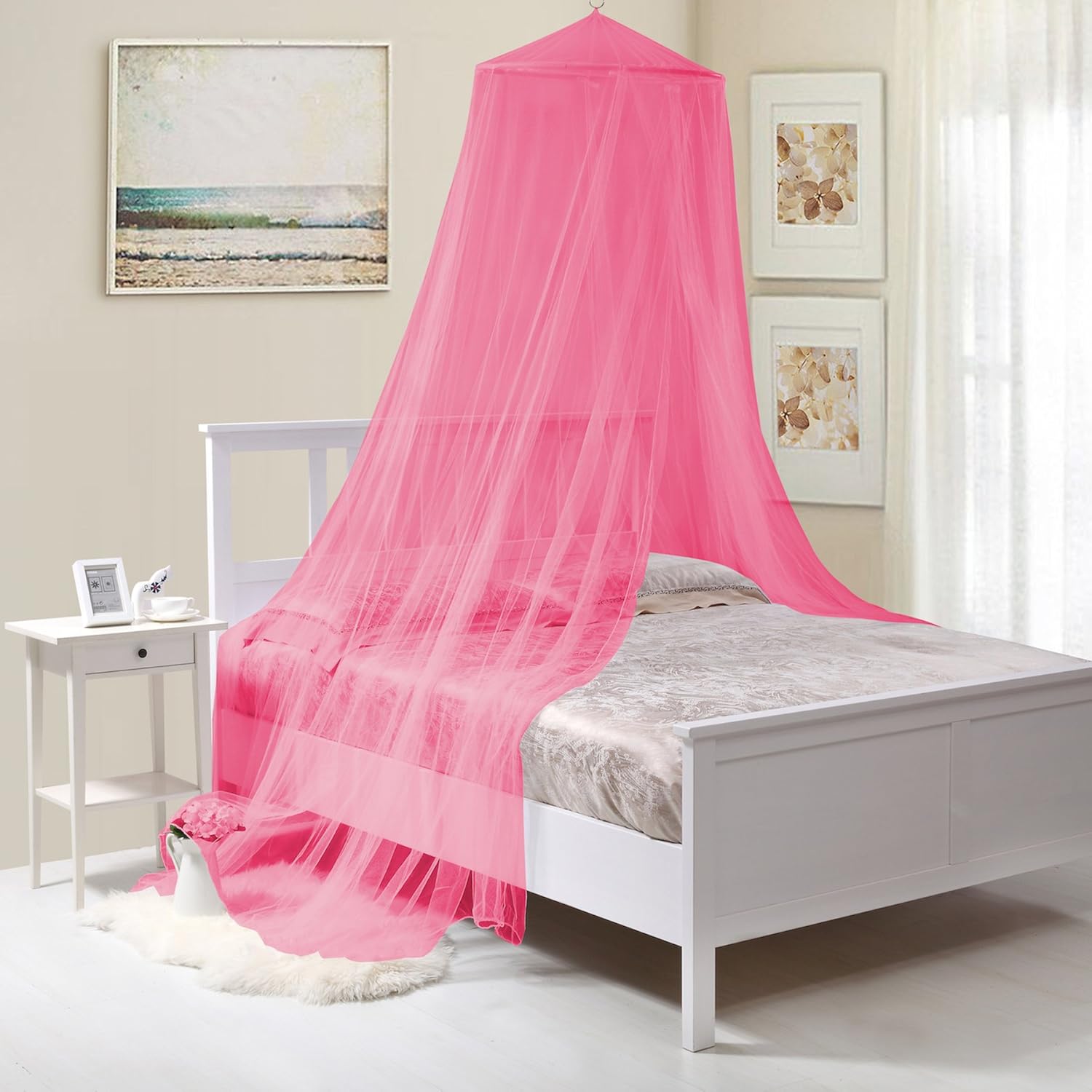 Cotton Loft Toldo de cama plegable de alambre para niños, color rosa intenso, talla única