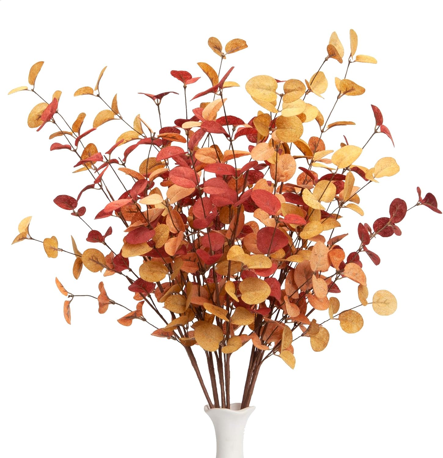 6 tallos artificiales de eucalipto para decoración de otoño con hojas de eucalipto otoñales, decoraciones de otoño para oficina y hogar, plantas