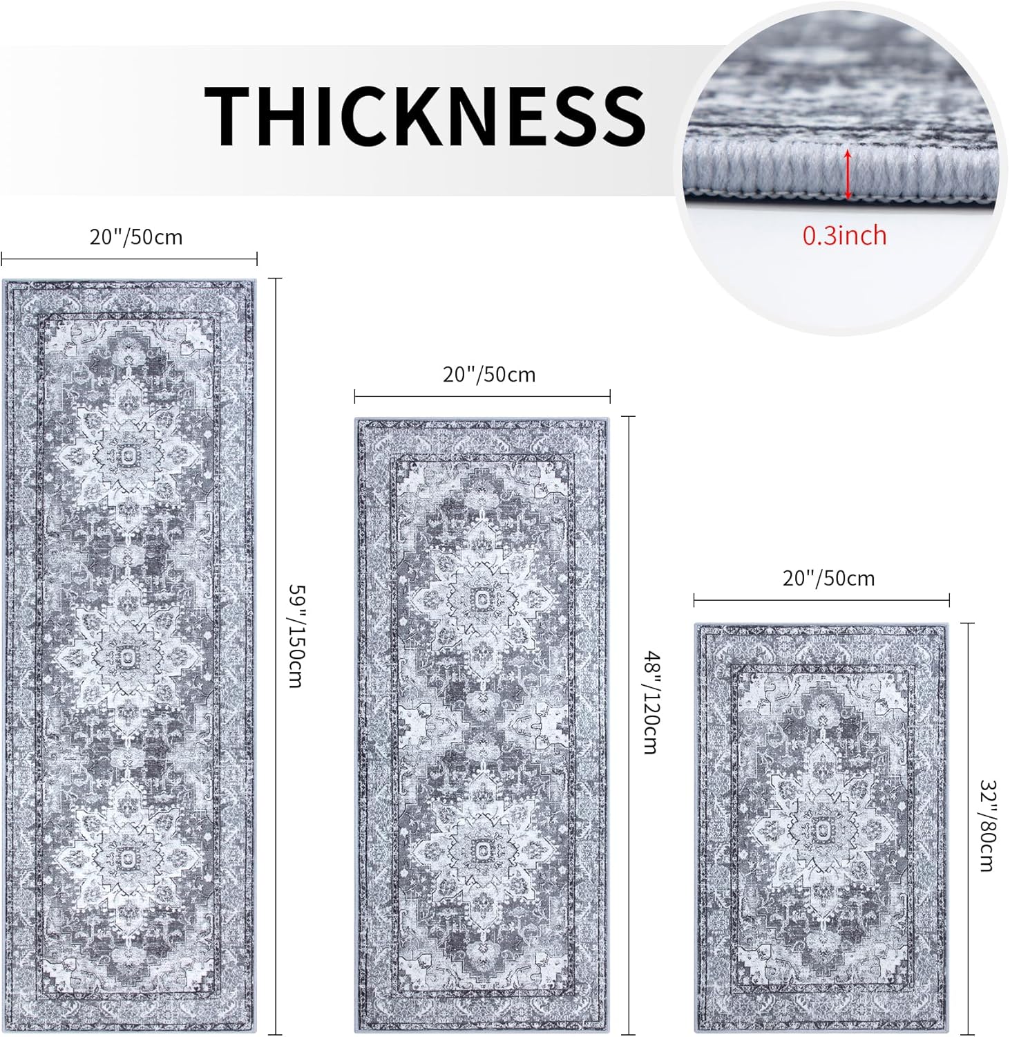 Juego de 3 alfombras de cocina antideslizantes lavables para el suelo, juego de 3 alfombras de cocina súper suaves para cocina, lavandería, entrada,