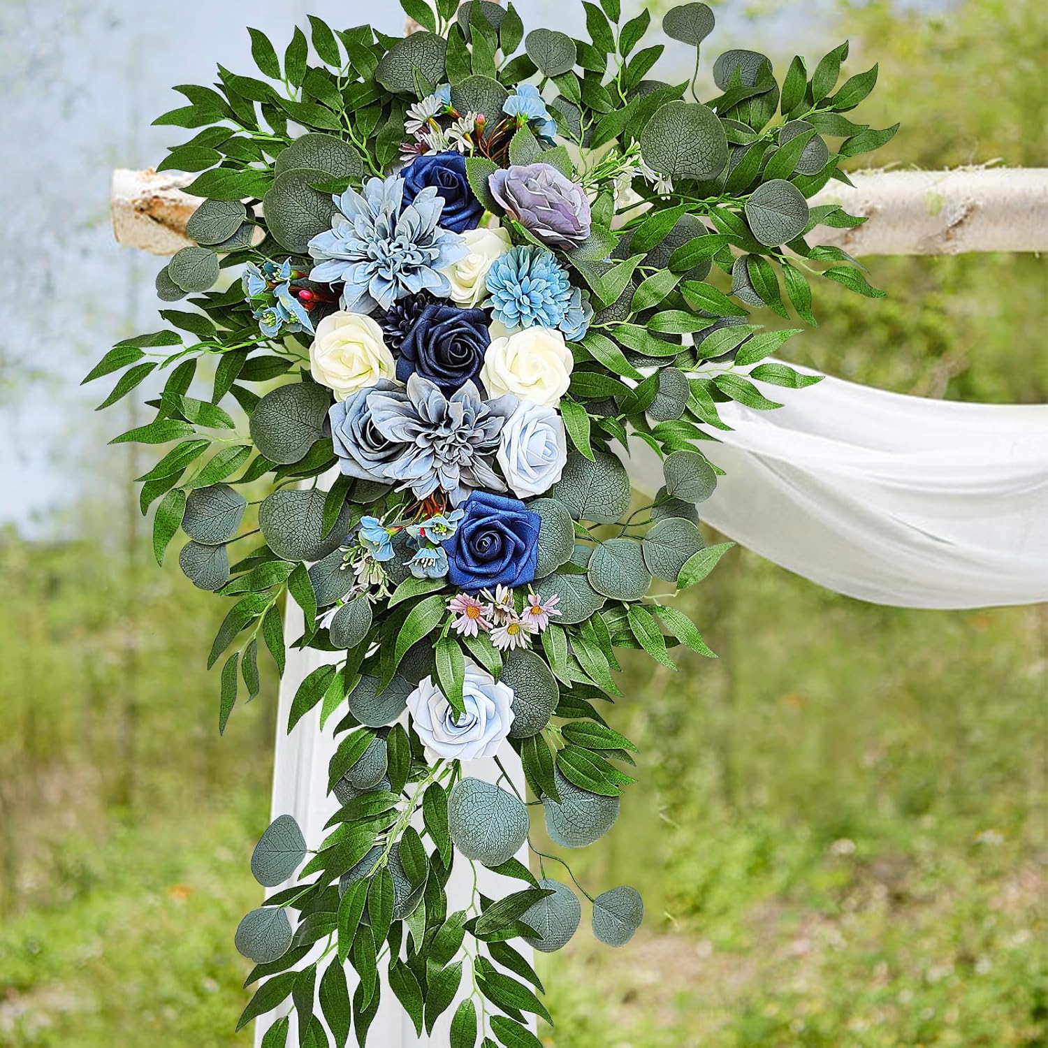 BEAYFILY Kit de flores artificiales para arco de boda, guirnalda de tela de gasa blanca para boda, decoración de boda para ceremonia, telón de fondo