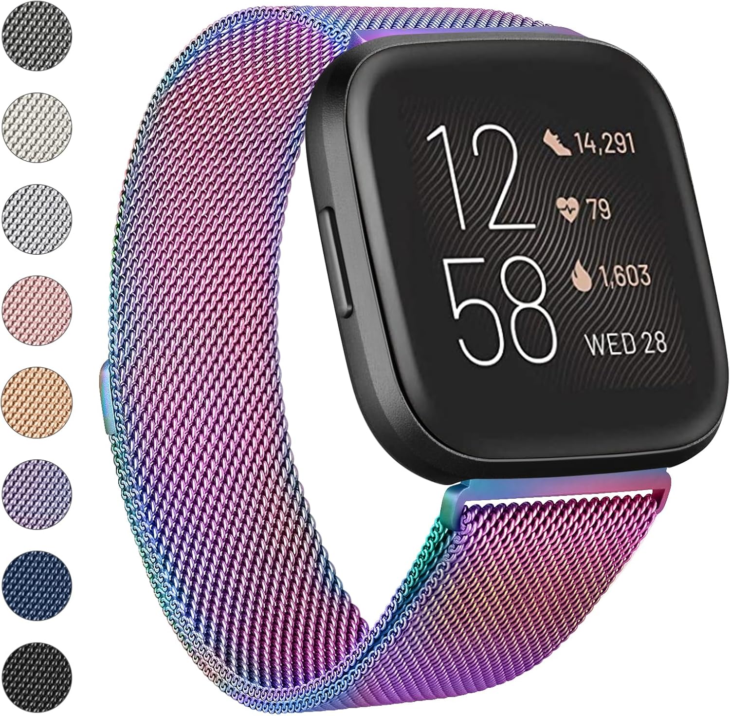 Meliya Metal Band Compatible with Fitbit Versa 2 Watch Bands Women Men, Stainless Steel Metal Mesh Loop Adjustable Magnetic Wristband Stylish