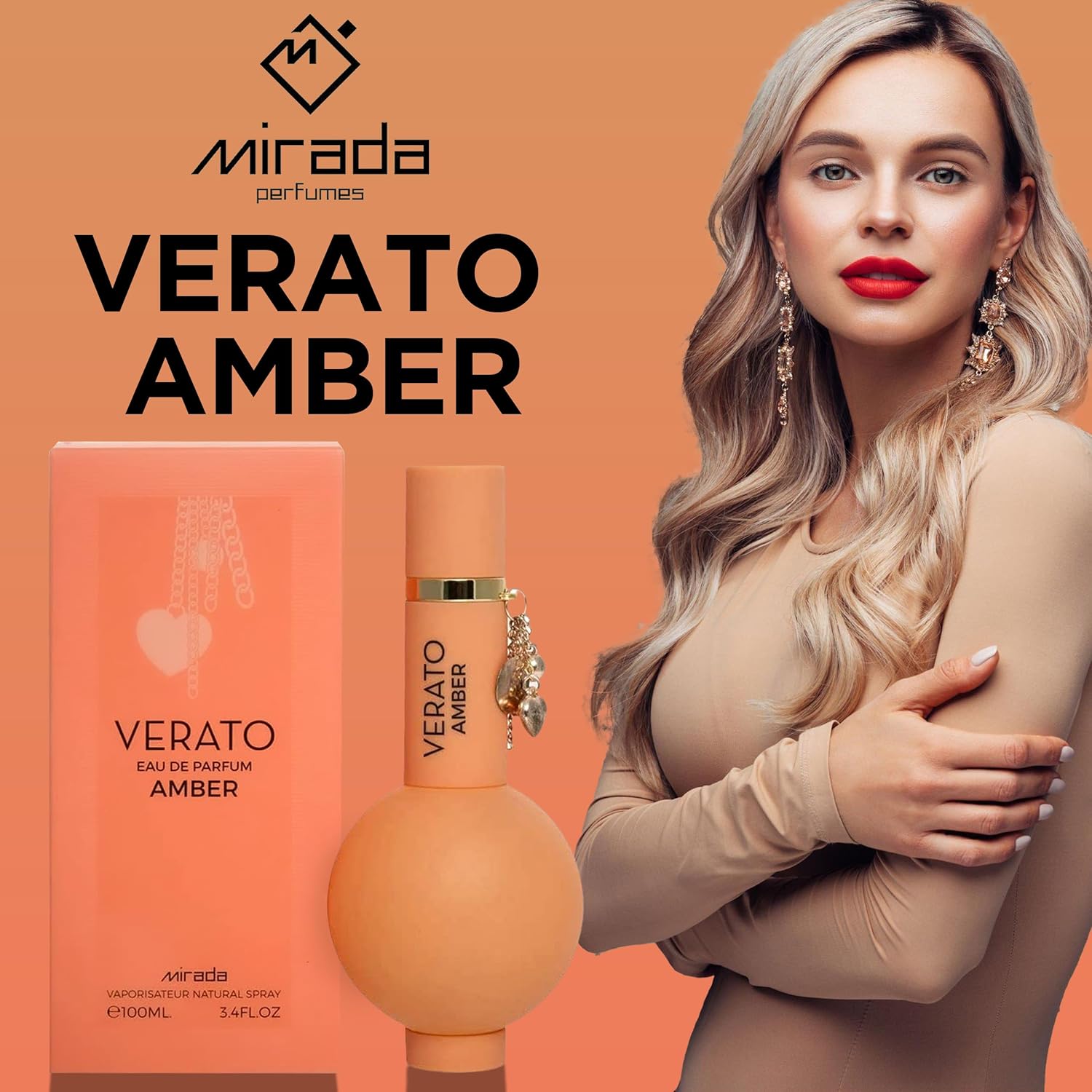MIRADA Verato Amber, Eau de Parfum para mujer (EDP) 3.4 FL. Oz (3.4 fl oz), Perfume de mujer con notas de ylang-ylang, flores blancas, frangipani,