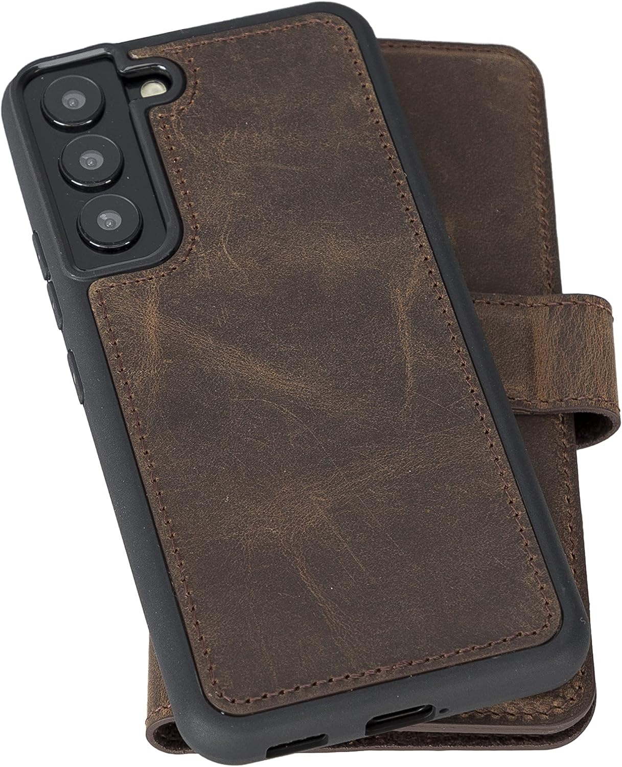 Bayelon Funda para Samsung Galaxy S22, cartera de cuero de grano completo, funda desmontable para Samsung S22 con soporte, funda magnética para