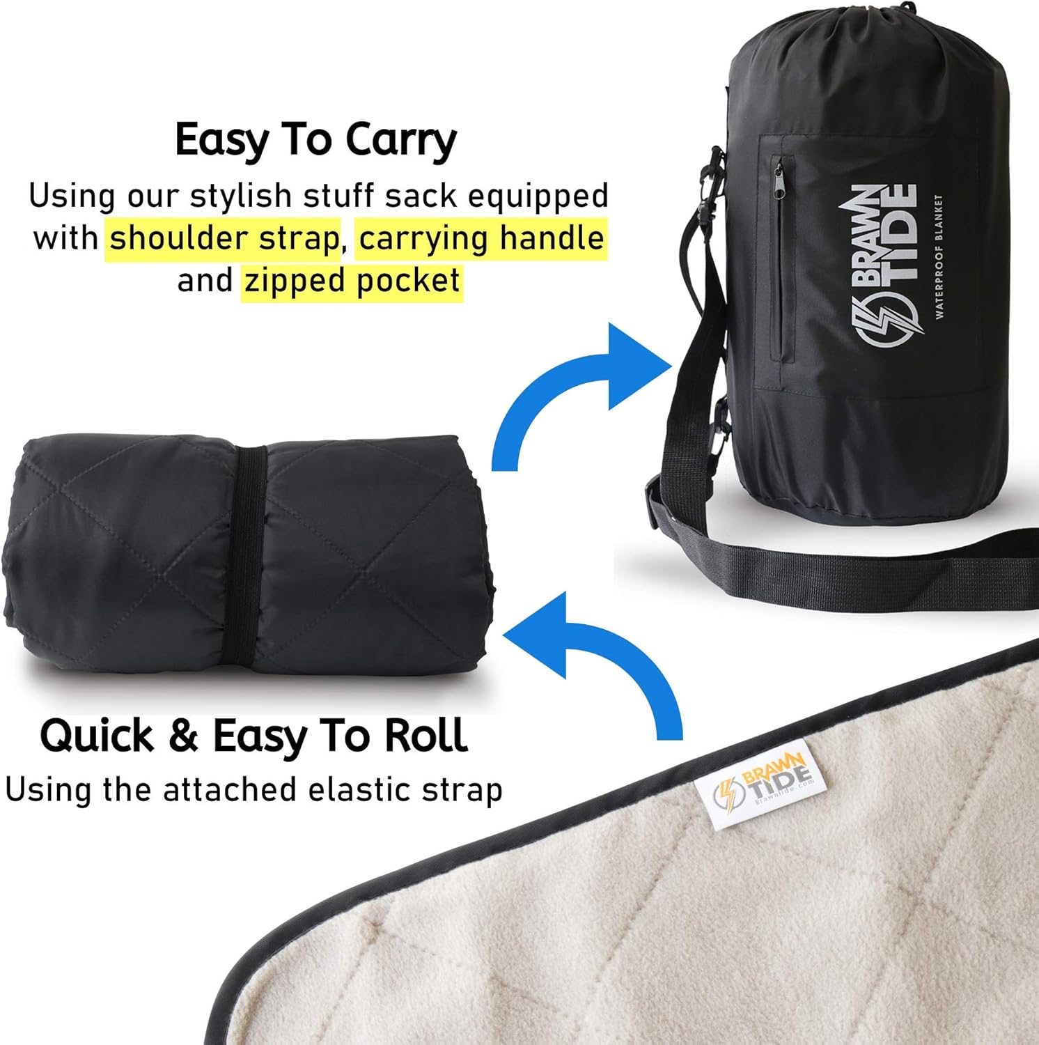 Brawntide – Manta grande impermeable para exteriores, acolchada, forro polar extragrueso, cálida, resistente al viento, a prueba de arena, incluye