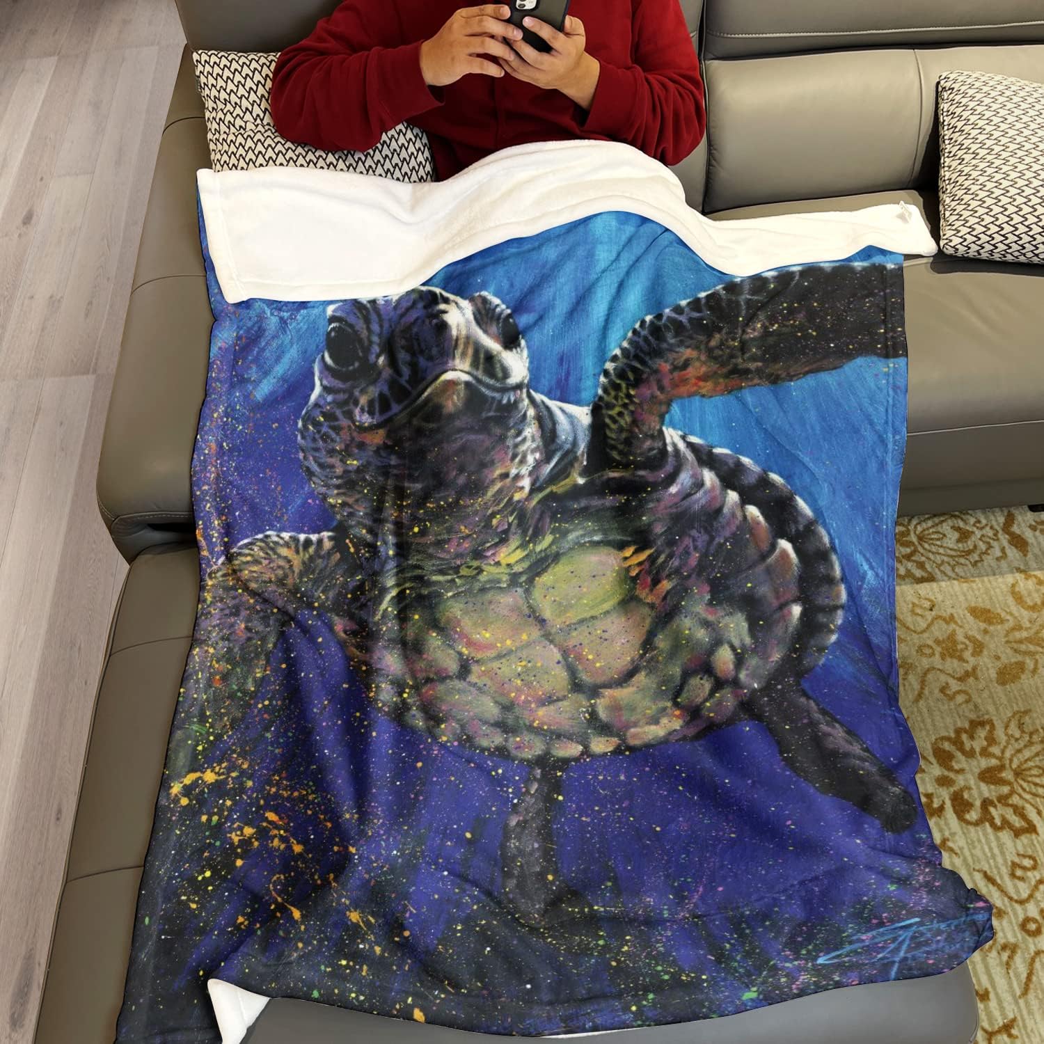 Manta de felpa suave y cálida de 60 x 80 pulgadas para sofá, tortuga marina, animal decorativo fino