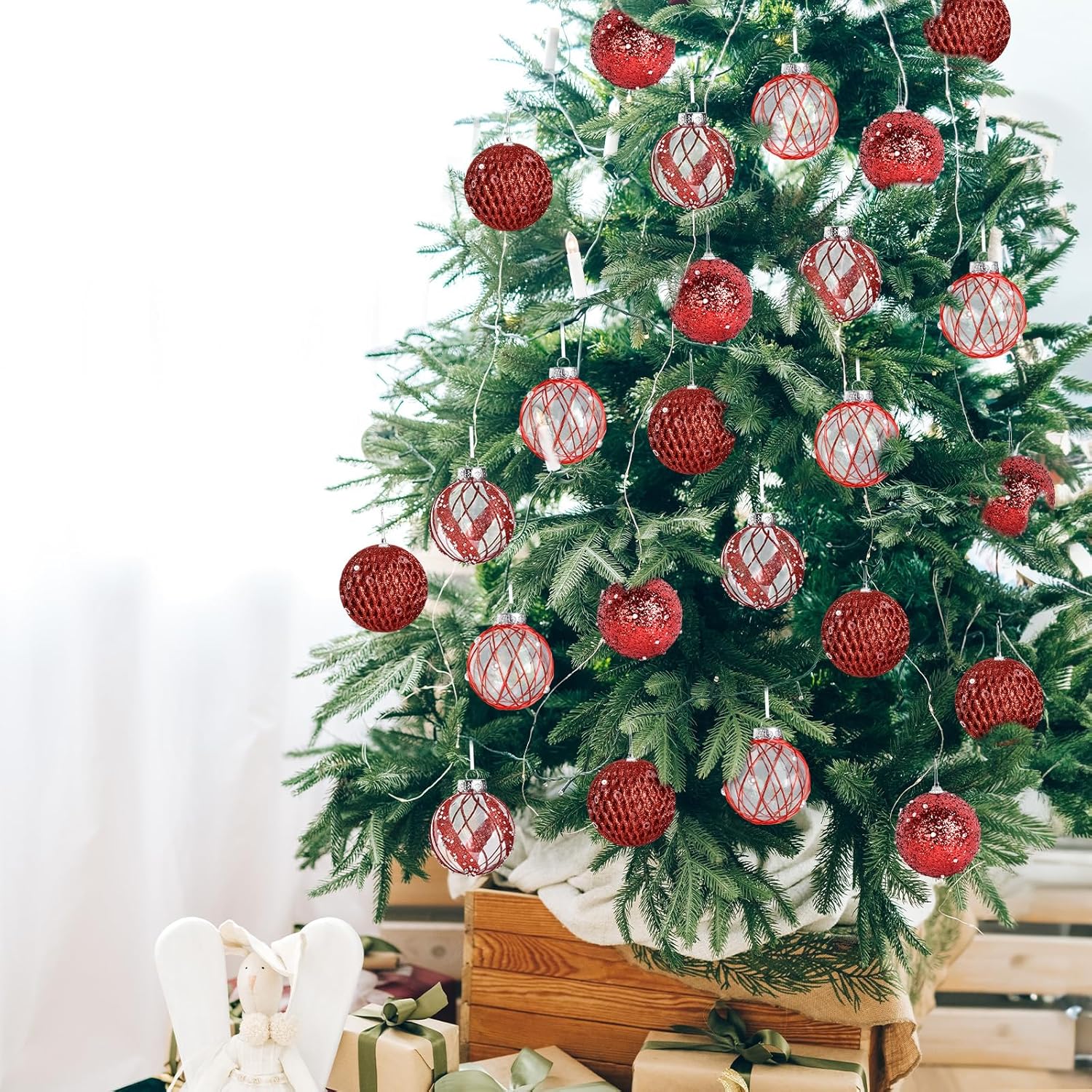 Bolas de 3.15 pulgadas para árbol de Navidad, juego de bolas de Navidad inastillables con purpurina, 9 piezas de bolas de plástico para colgar