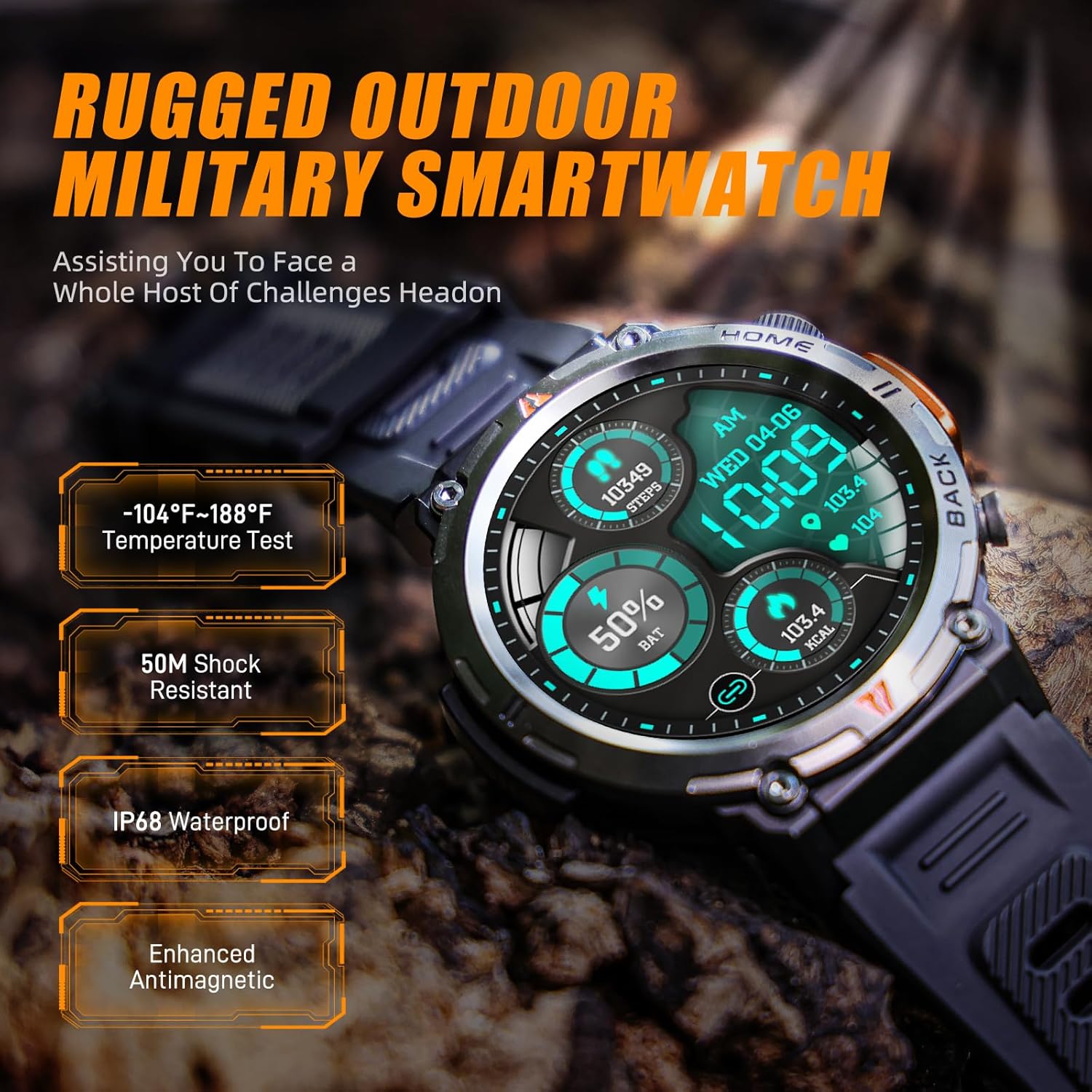 Reloj inteligente militar para hombres (respuestamarcado) linterna de 1.45 pulgadas, resistente reloj inteligente con más de 100 modos deportivos,