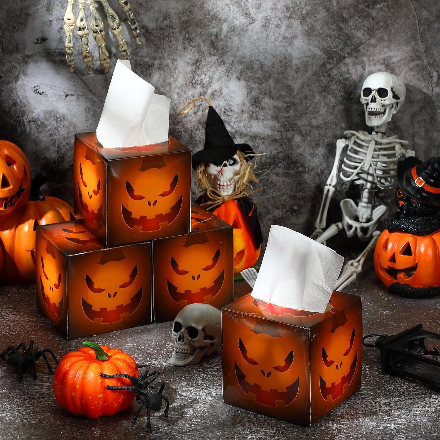 Yeaqee Paquete de 12 pañuelos faciales de Halloween con 80 hojas de pañuelos de viaje de 2 capas por caja, cajas de pañuelos faciales cuadrados de