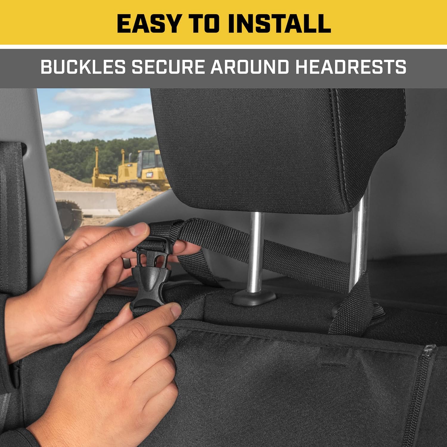 Cat Flexfit Funda de asiento para coches, camiones SUV, protector de banco trasero dividido con cremallera y material de lona duradero, cubierta