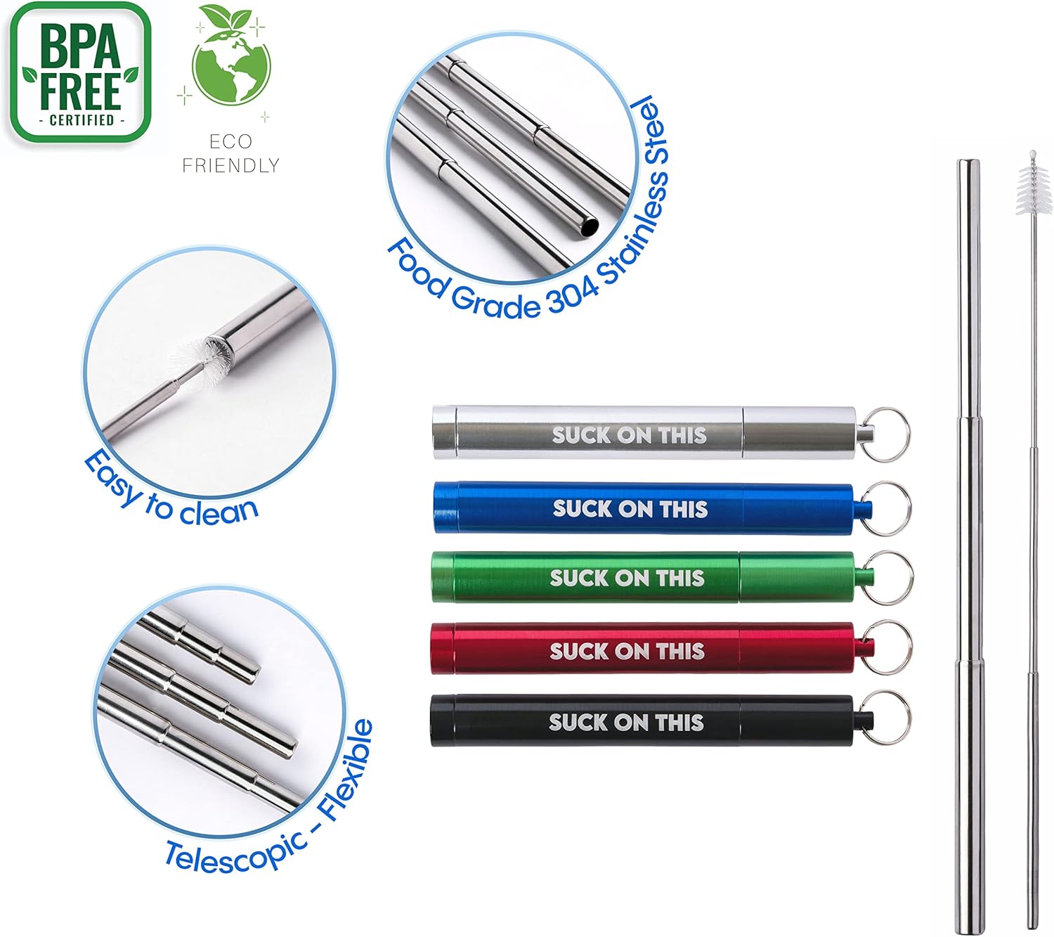MilkToast Brands Suck On This Reusable Metal Straws, un regalo sarcástico y ecológico (verde) Talla única