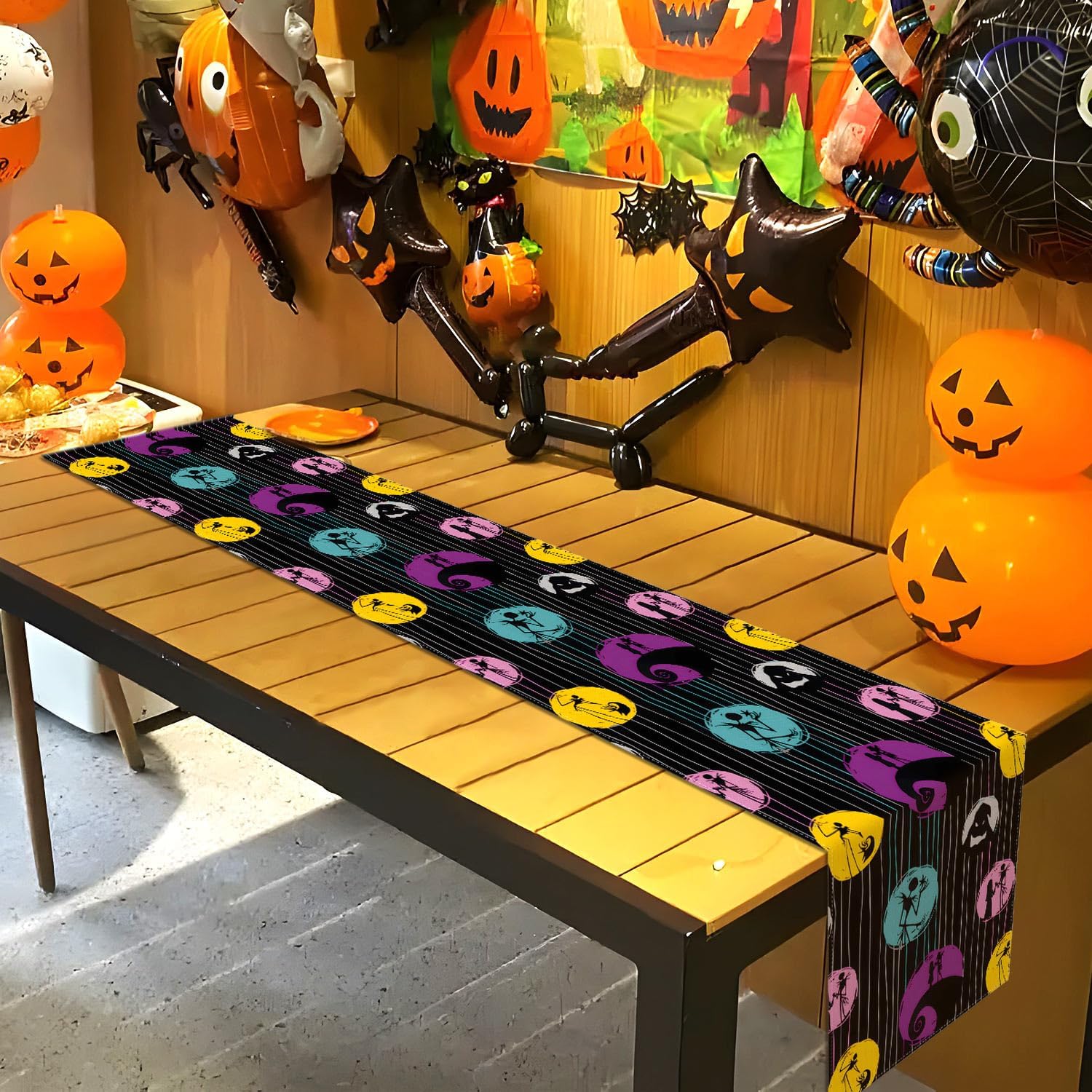 Camino de mesa The Nightmare Before Christmas Jack Skellington y Sally para decoración de fiesta de cumpleaños, Halloween, hogar, cocina, comedor