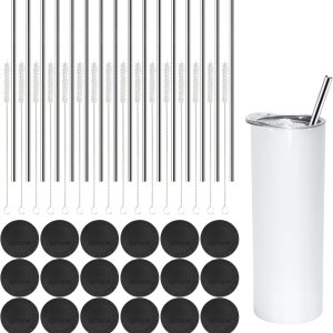 Laosh Pajitas de metal de acero inoxidable para vaso de sublimación de 20 onzas, con 50 popotes rectos reutilizables, 50 cepillos limpiadores de Laosh Pajitas de metal de acero inoxidable para vaso de sublimación de 20 onzas, con 50 popotes rectos reutilizables, 50 cepillos limpiadores de