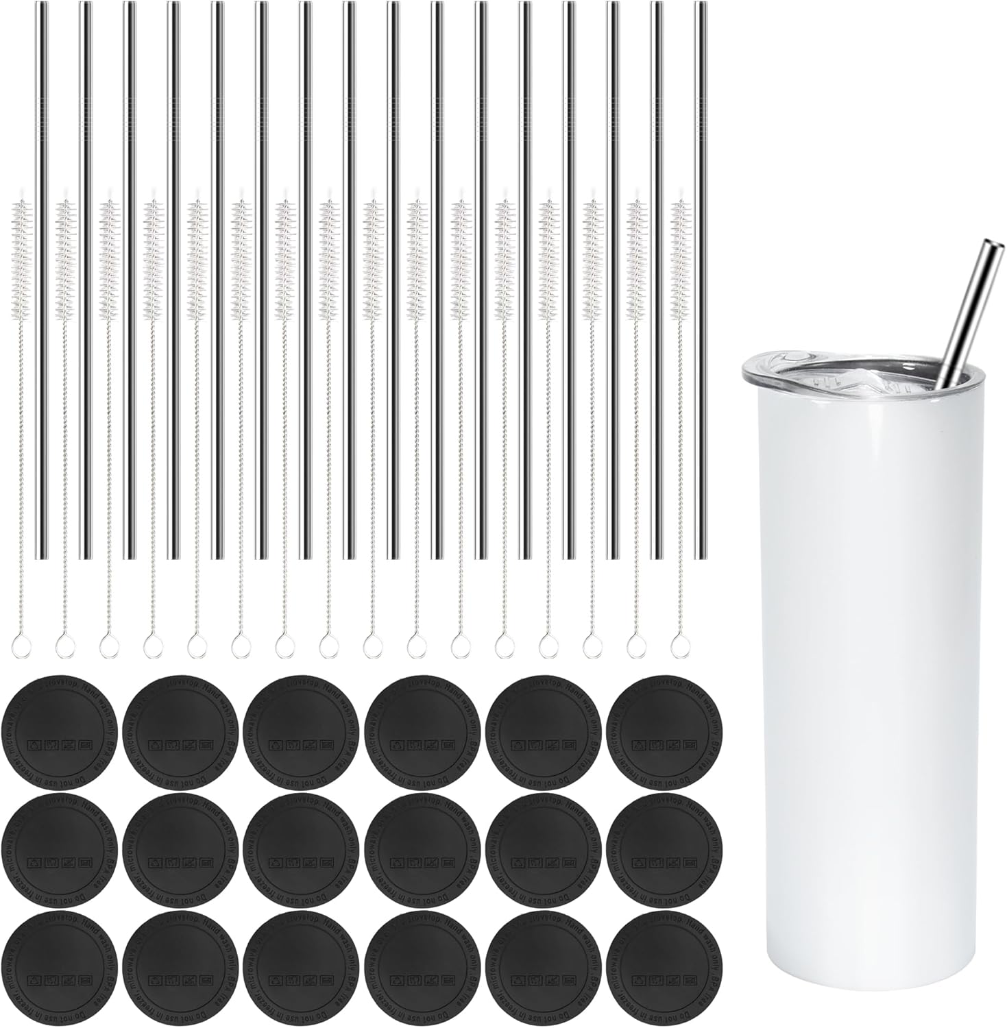 Laosh Pajitas de metal de acero inoxidable para vaso de sublimación de 20 onzas, con 50 popotes rectos reutilizables, 50 cepillos limpiadores de