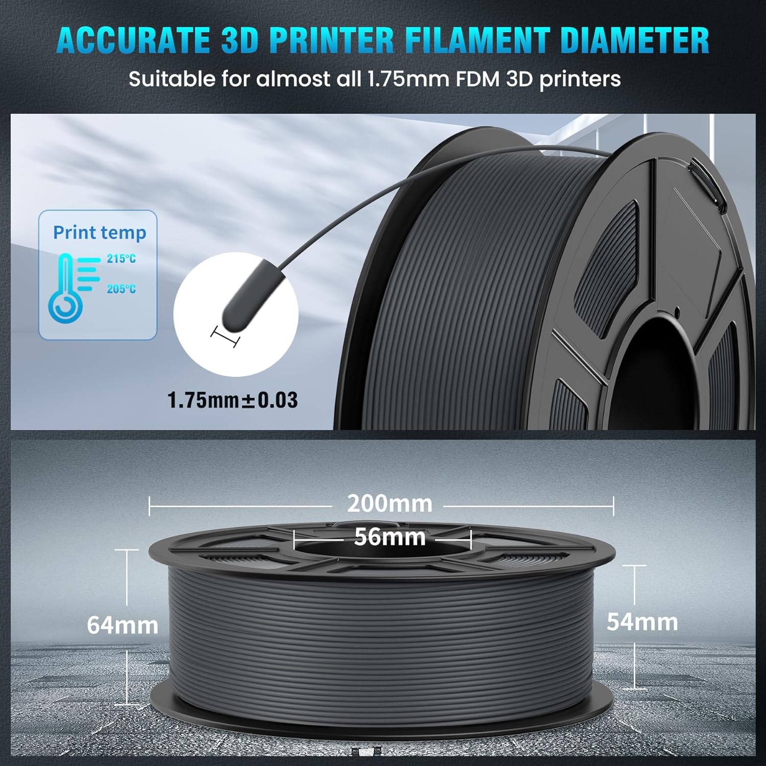SUNLU Filamento de impresora 3D de ácido poliláctico (PLA) sin cuerda de 0.069 in, filamento de impresión 3D de ácido poliláctico anticuerdas,