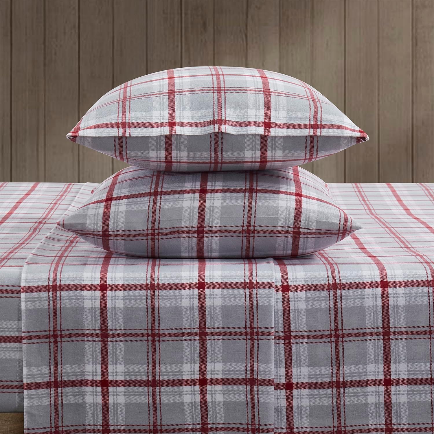 Bearpaw – Sábanas matrimoniales, ropa de cama de franela de algodón de 4 piezas con fundas de almohada a juego, cepillo para mayor suavidad,