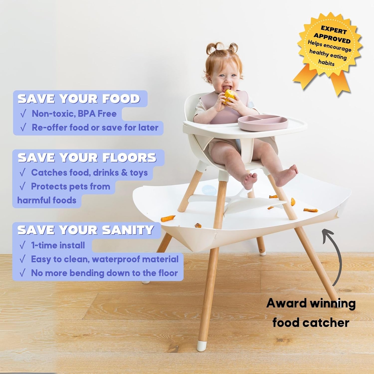 Catchy – El receptor de comida y desorden para la silla alta Lalo The Chair – Accesorio de captura de alimentos Catchy para sillas altas – Tapete de