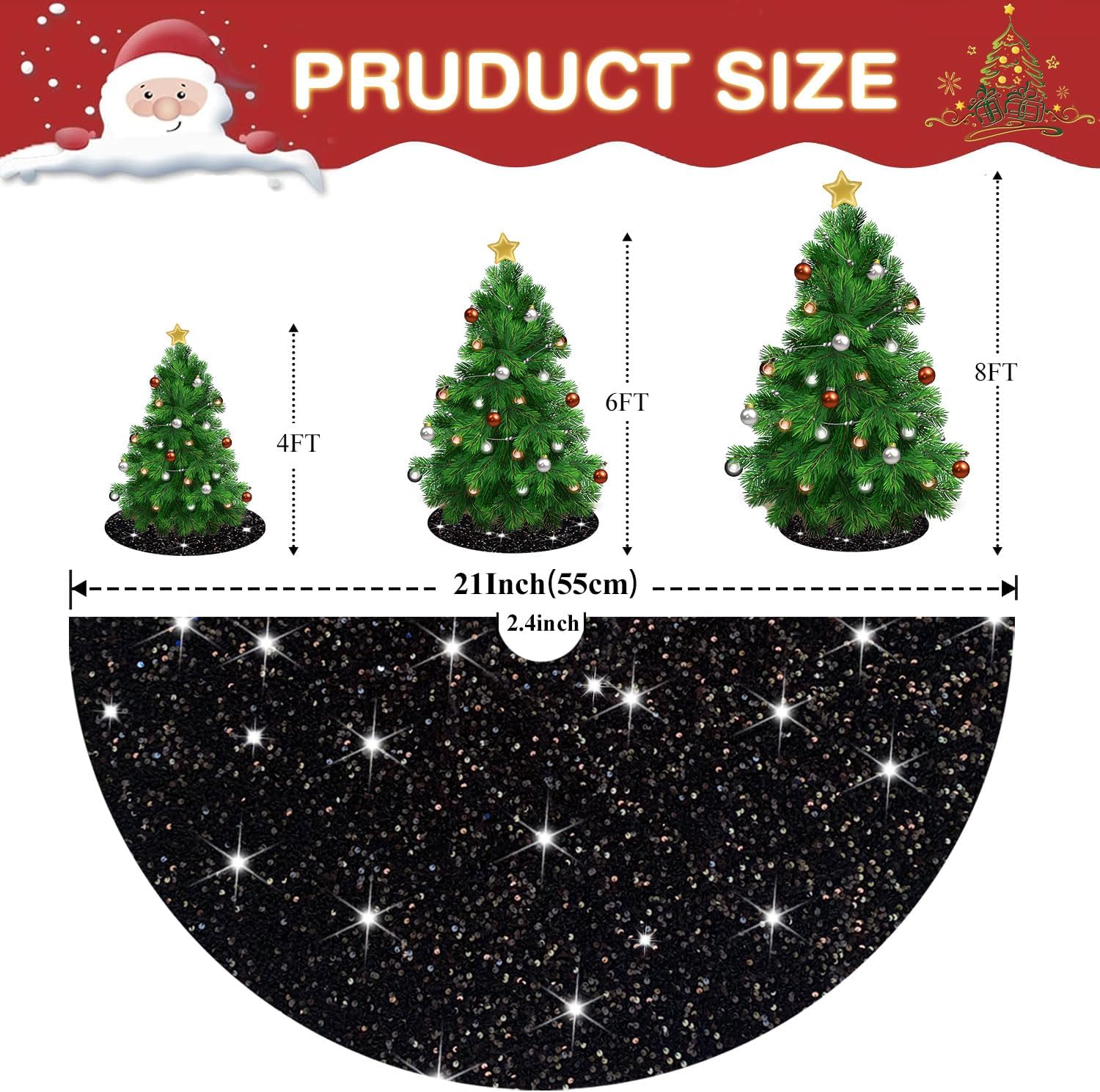Falda negra para árbol de Navidad con lentejuelas, falda de árbol de Navidad de 21 pulgadas, falda de árbol de Halloween, cubierta gótica para árbol