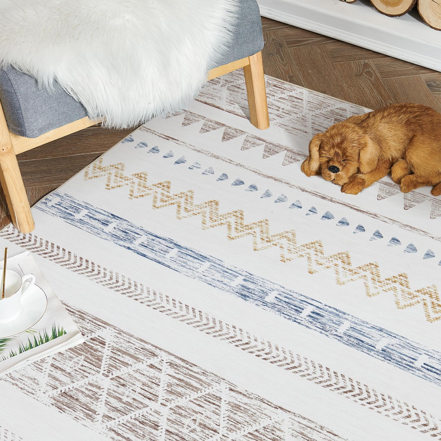 jinchan Alfombra de área ultrafina, lavable, marroquí, bohemia, antideslizante, no desprende pelusa, para sala de estar, dormitorio, oficina en