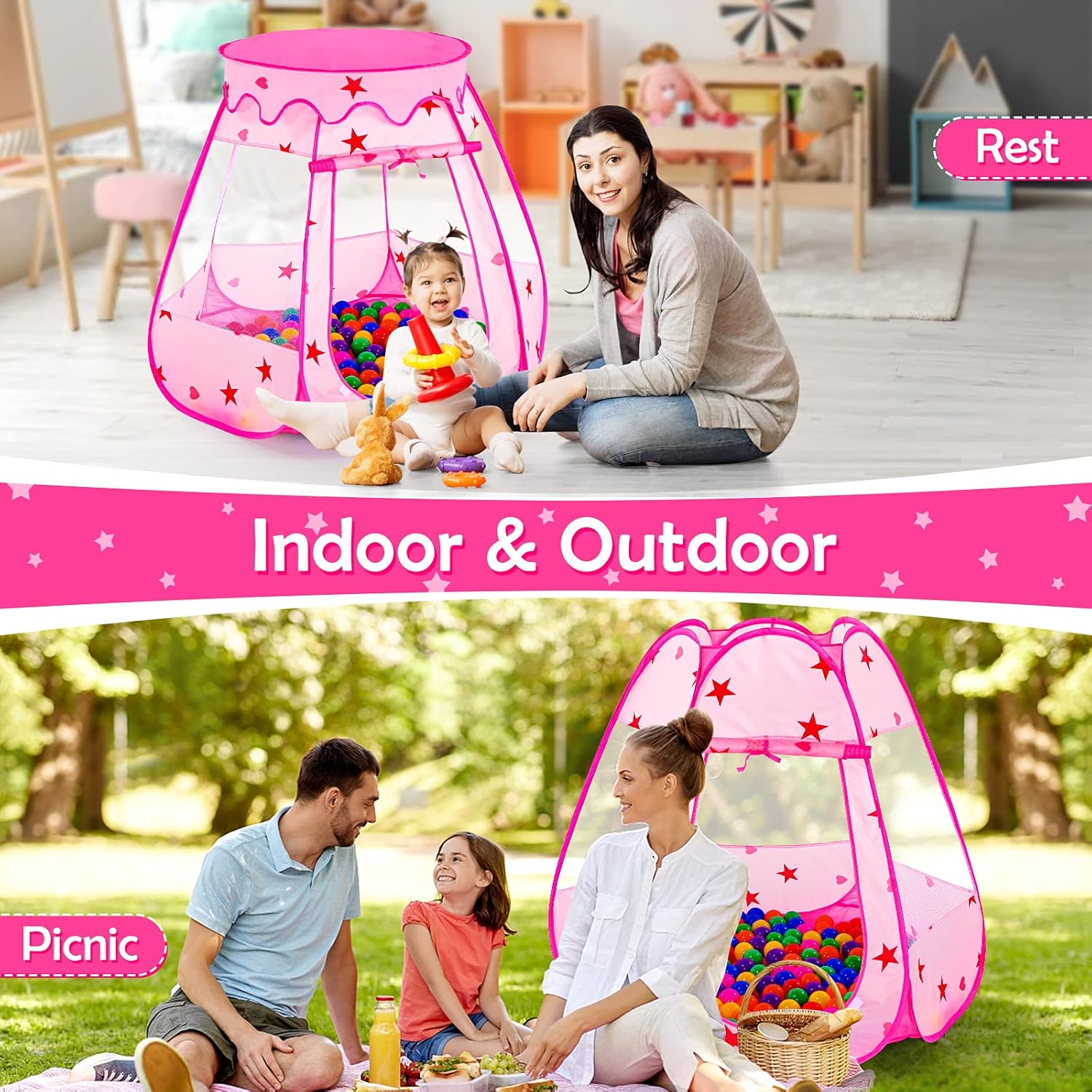 Alberca de pelotas para niños pequeños con 150pelotas, tienda de campaña desplegable, casa de juegos para interior y exterior con bolsa de