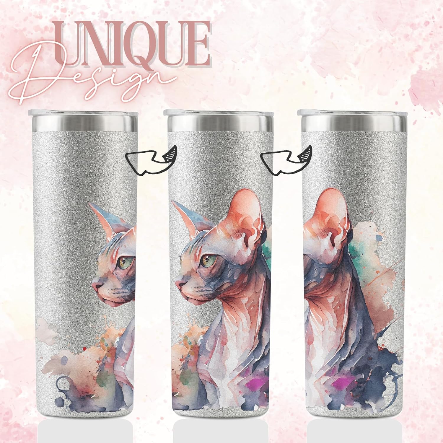 Onebttl Sphynx – Regalos para gatos de Esfinge, mamá o papá, vaso aislado de acero inoxidable de 20 onzas con popote, cepillo, tapa y caja de regalo