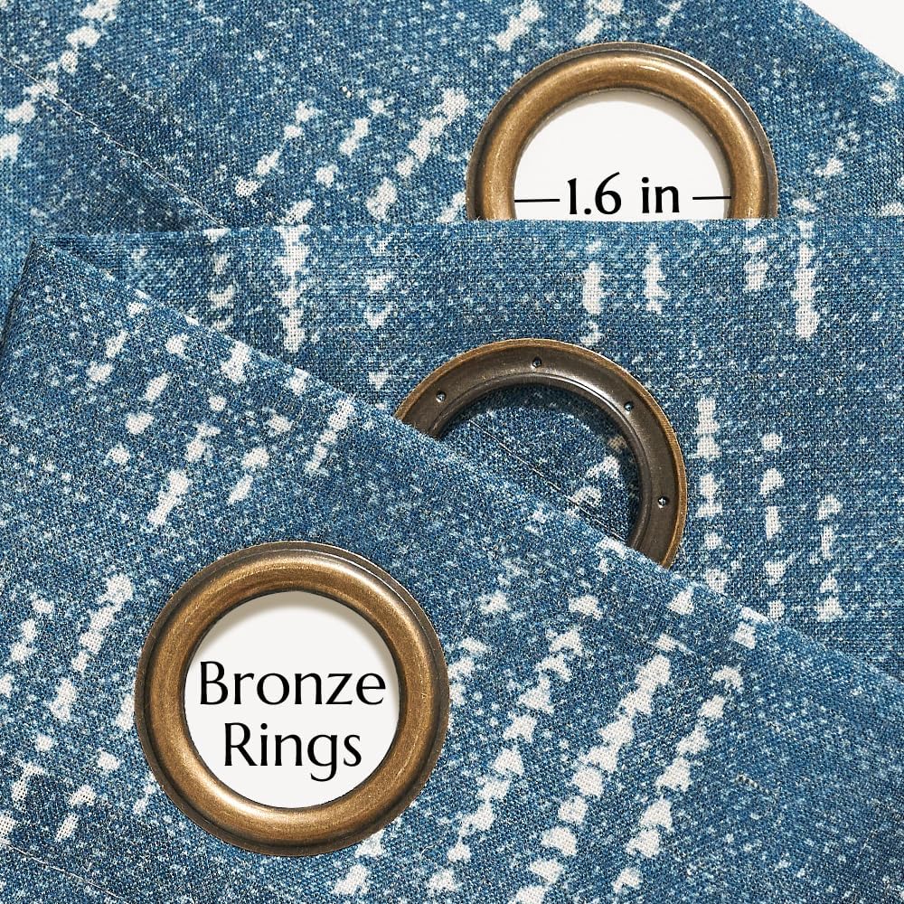 jinchan Cortinas bohemias de lino para sala de estar, cortinas bohemias azules de 84 pulgadas de largo para dormitorio, cortinas semitransparentes